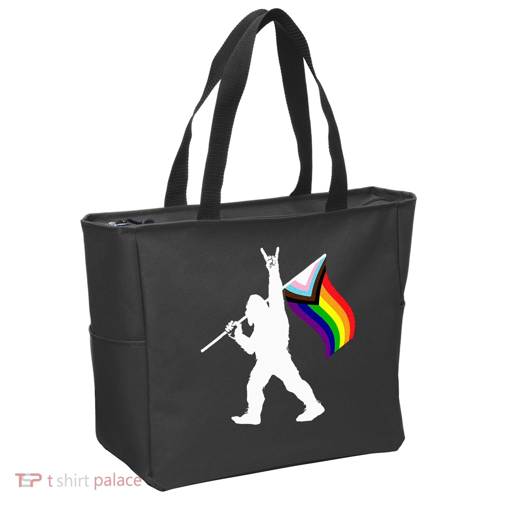 Bigfoot Rock On Lgbtq Progressive New Pride Flag Tote Bag