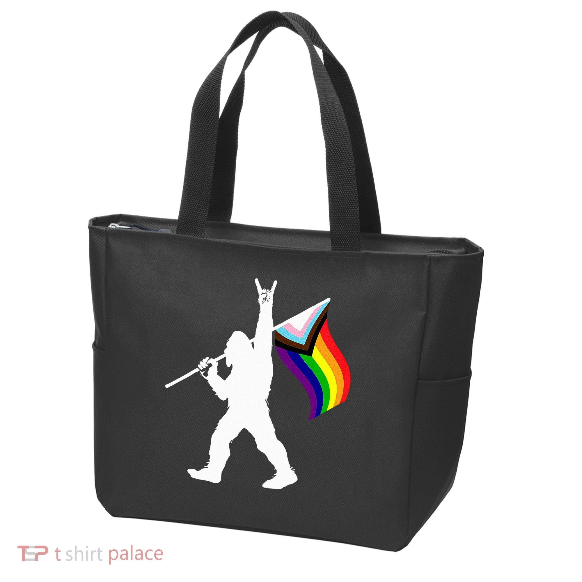 Bigfoot Rock On Lgbtq Progressive New Pride Flag Tote Bag