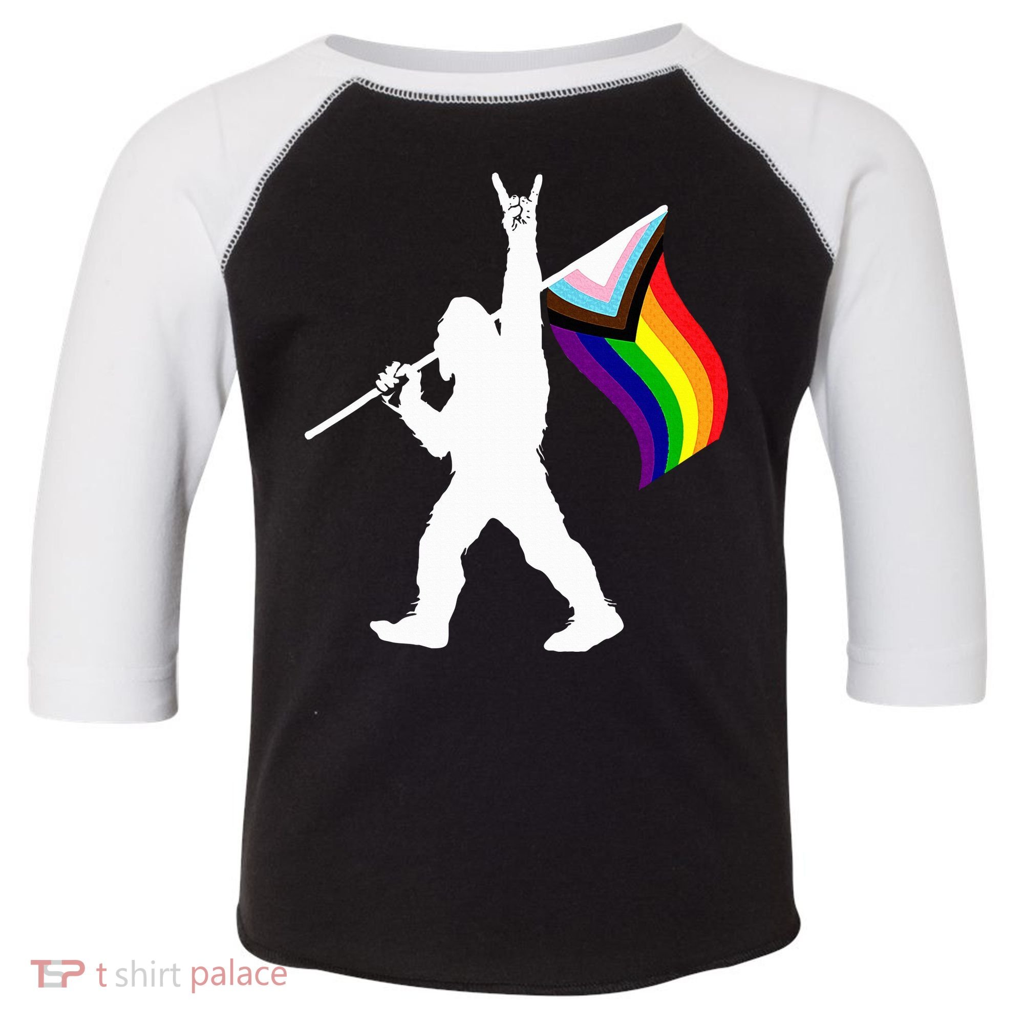 Bigfoot Rock On Lgbtq Progressive New Pride Flag Toddler Fine Jersey T-Shirt