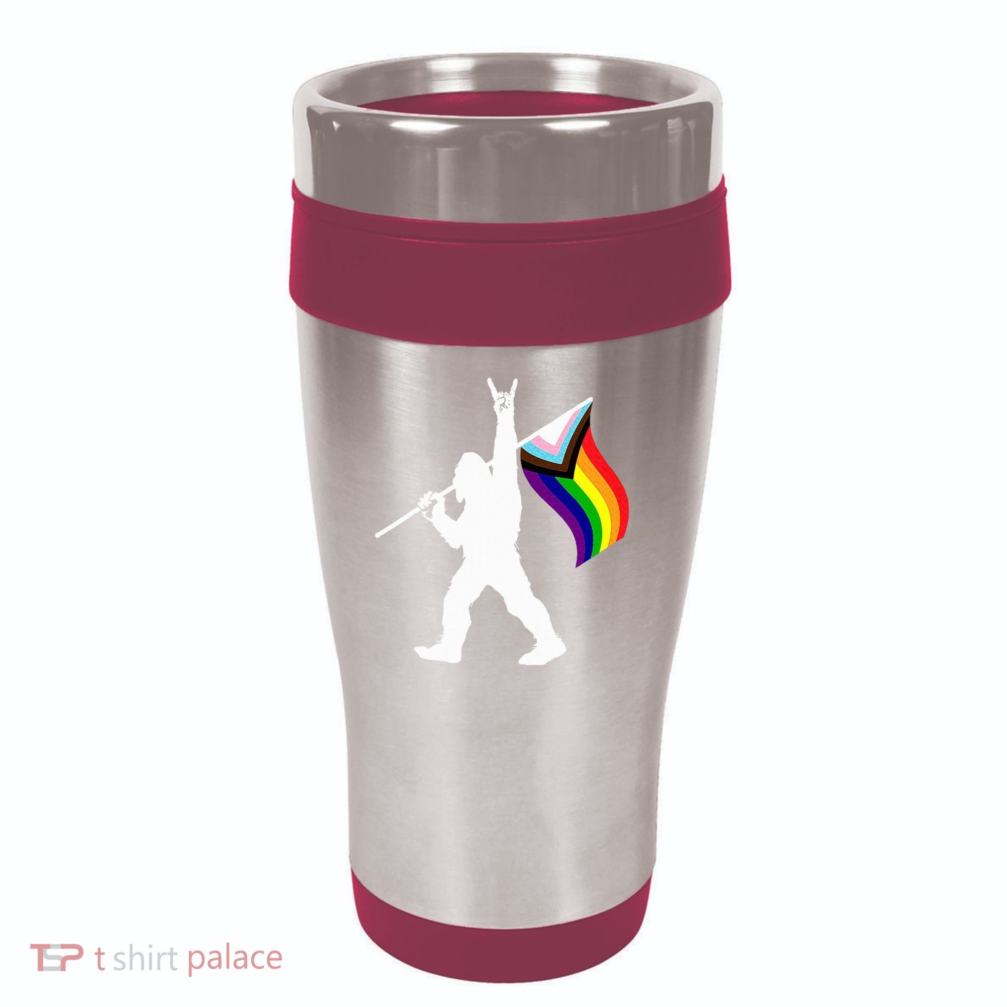 Bigfoot Rock On Lgbtq Progressive New Pride Flag 16oz Travel Tumbler