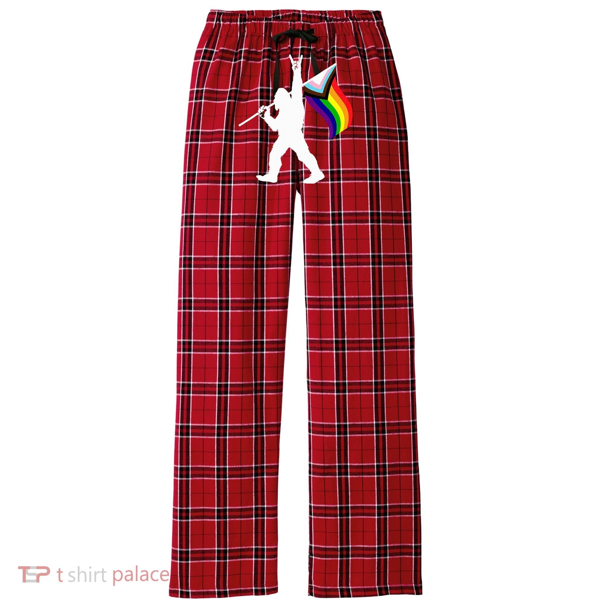 Bigfoot Rock On Lgbtq Progressive New Pride Flag Women's Flannel Plaid Pajama Pants