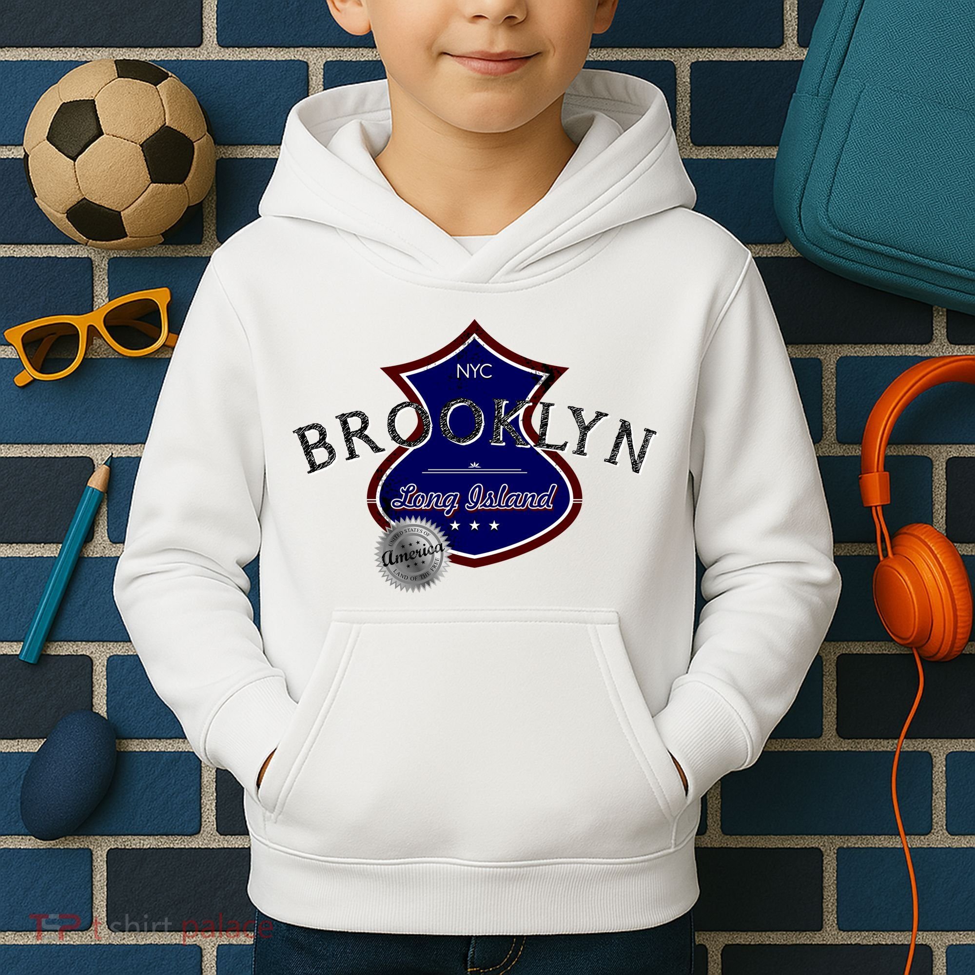 Brooklyn NYC Land of the Free Logo Kids Hoodie