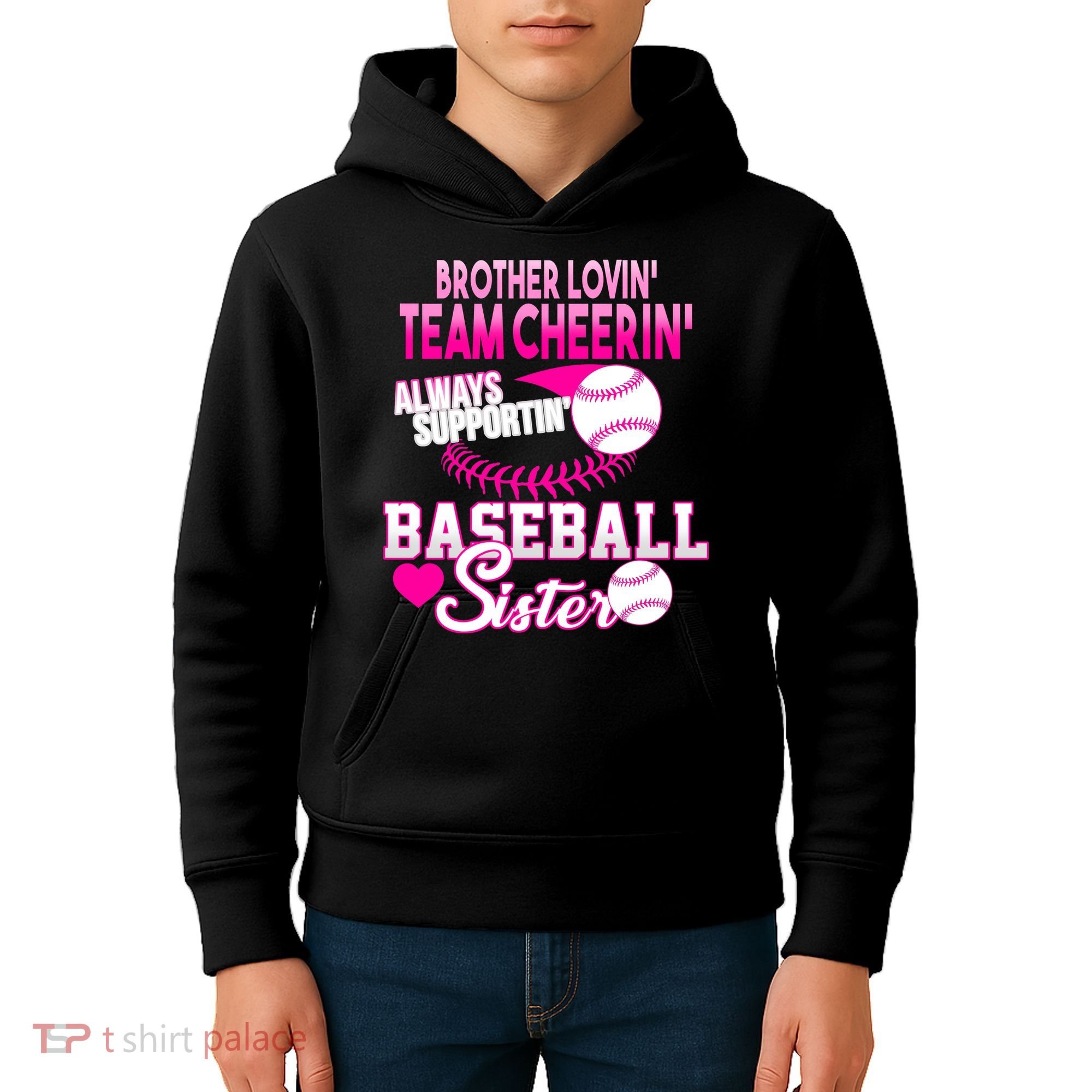 Brother Lovin Team Cheerin Baseball Sister Kids Hoodie