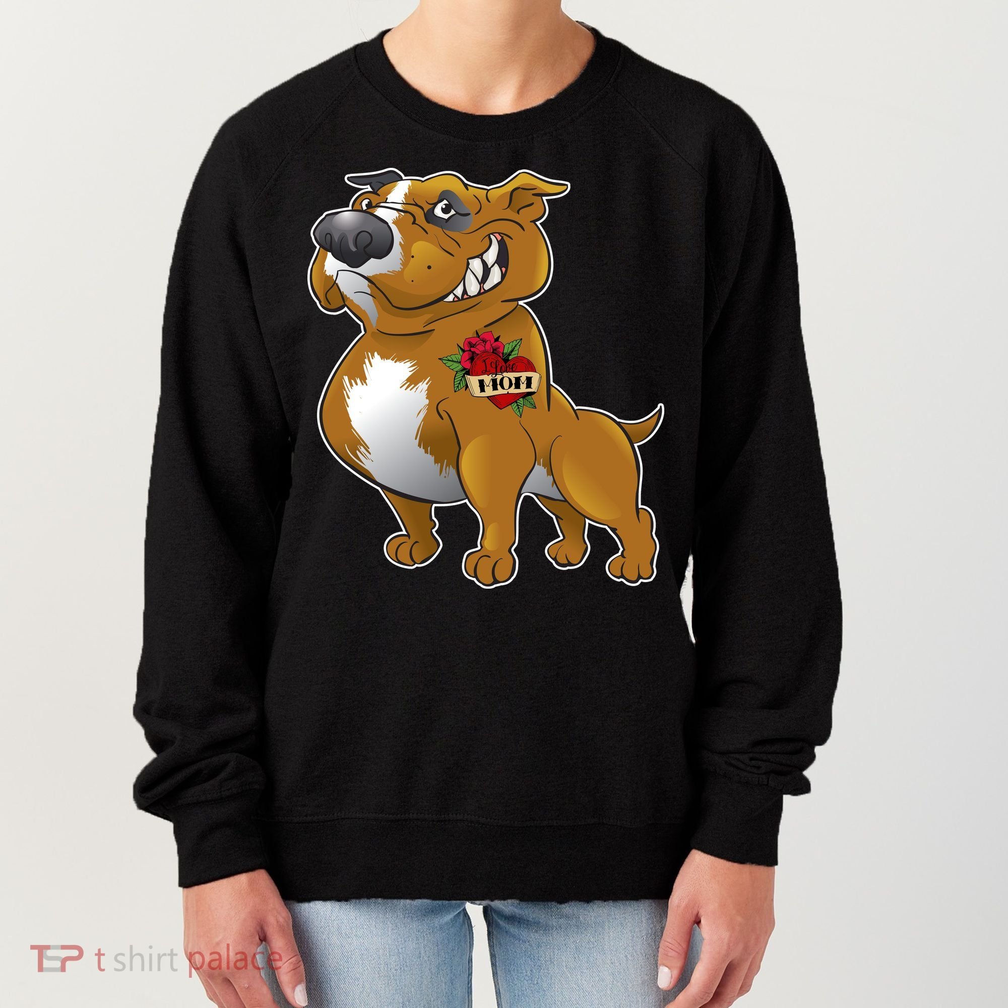 Brown Pitbull I Love Mom Women's Sweatshirt