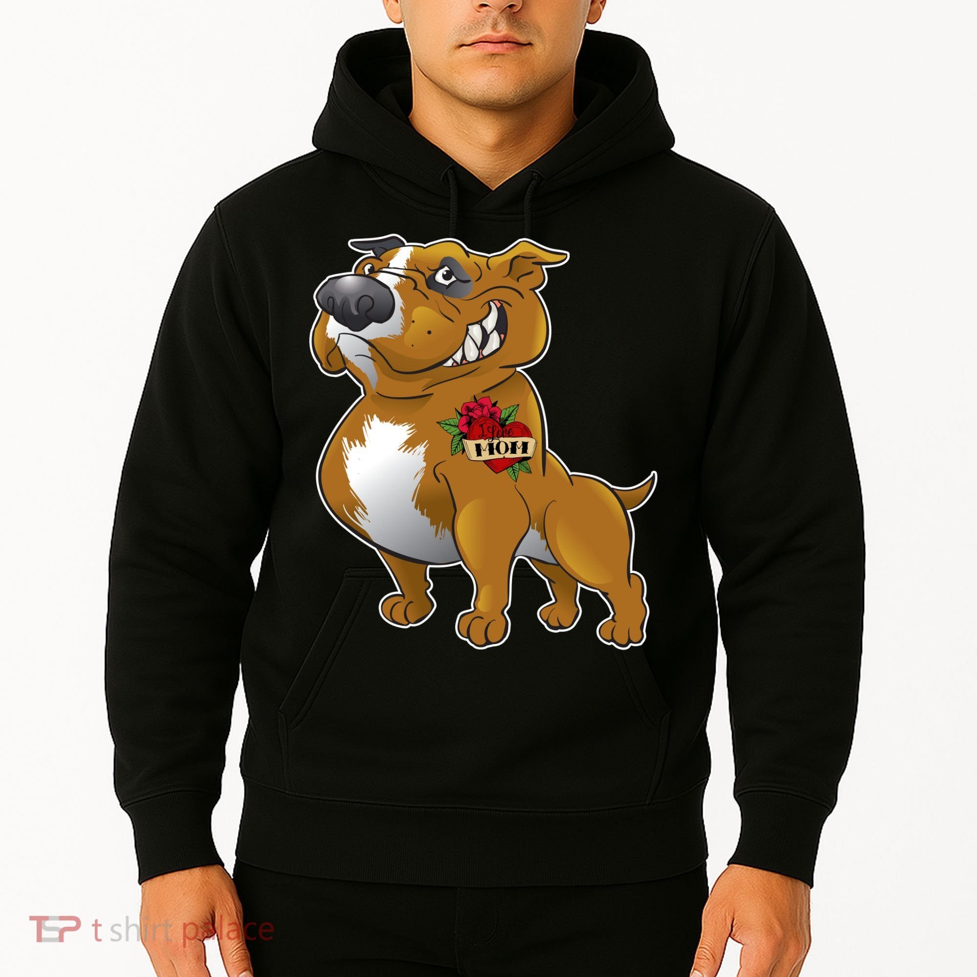 Brown Pitbull I Love Mom Hoodie