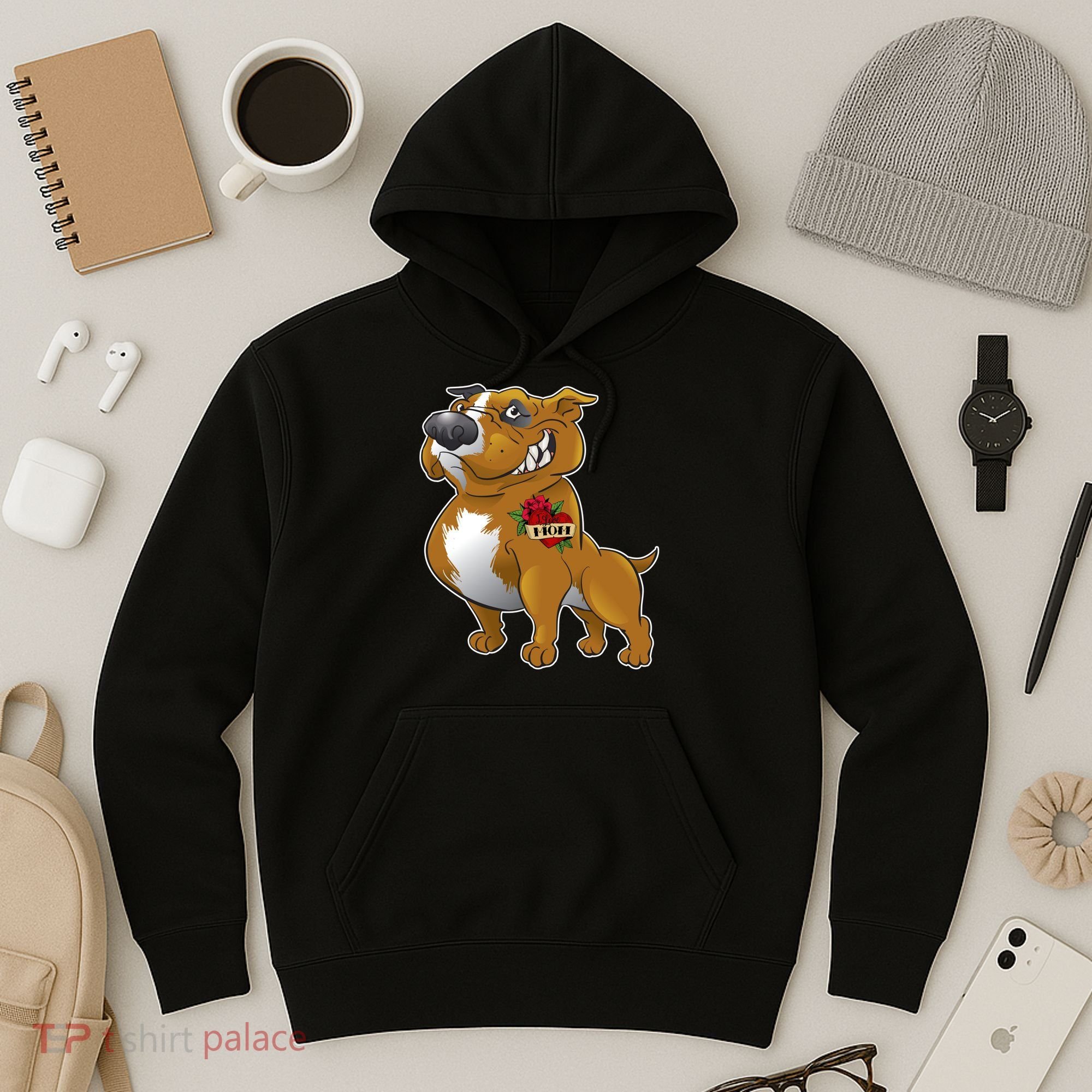 Brown Pitbull I Love Mom Hoodie