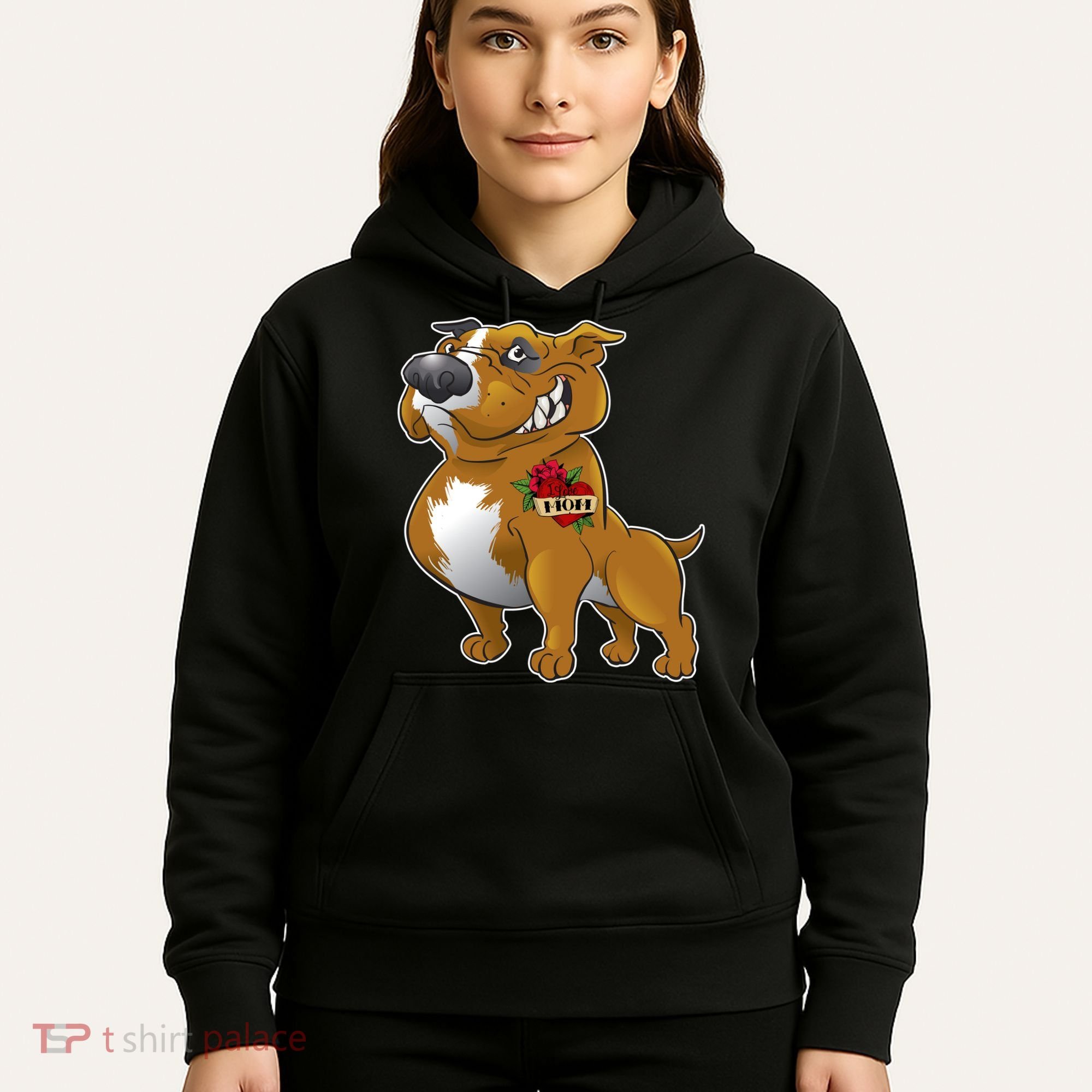 Brown Pitbull I Love Mom Hoodie