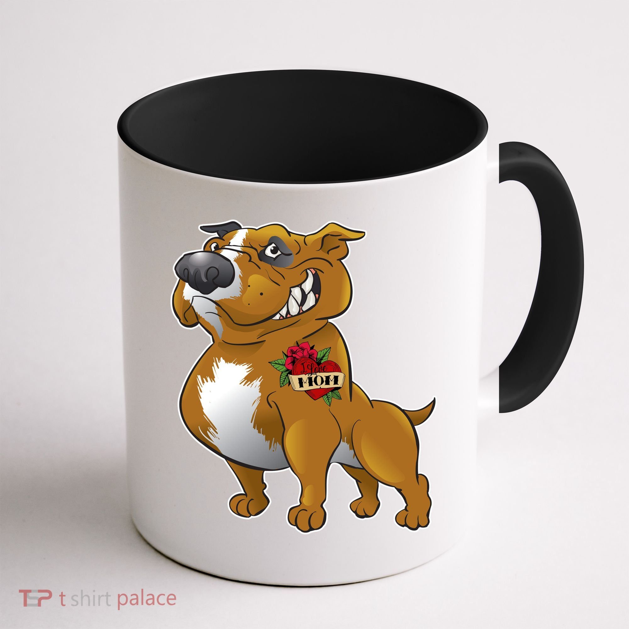 Brown Pitbull I Love Mom Coffee Mug
