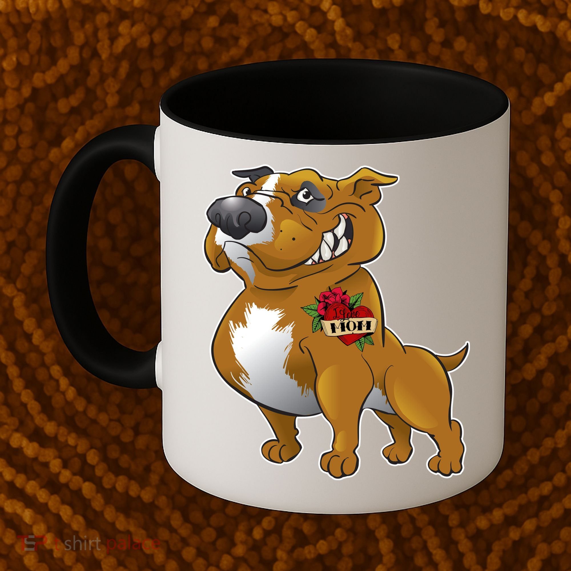 Brown Pitbull I Love Mom Coffee Mug