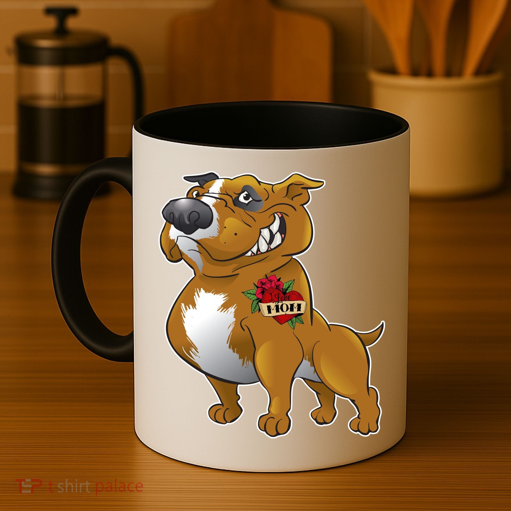 Brown Pitbull I Love Mom Coffee Mug