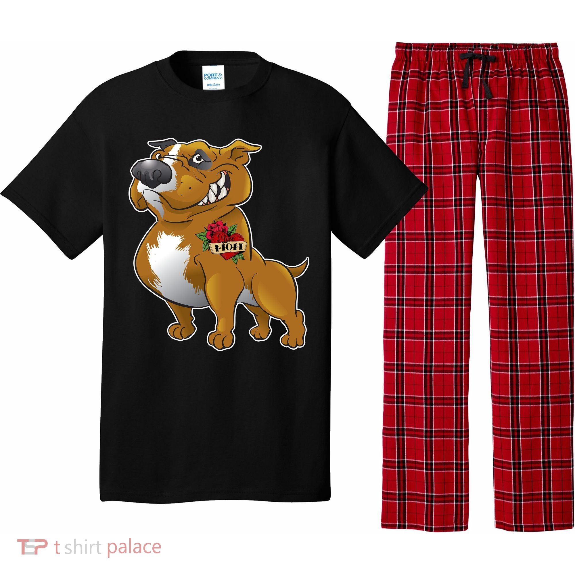 Brown Pitbull I Love Mom Pajama Set