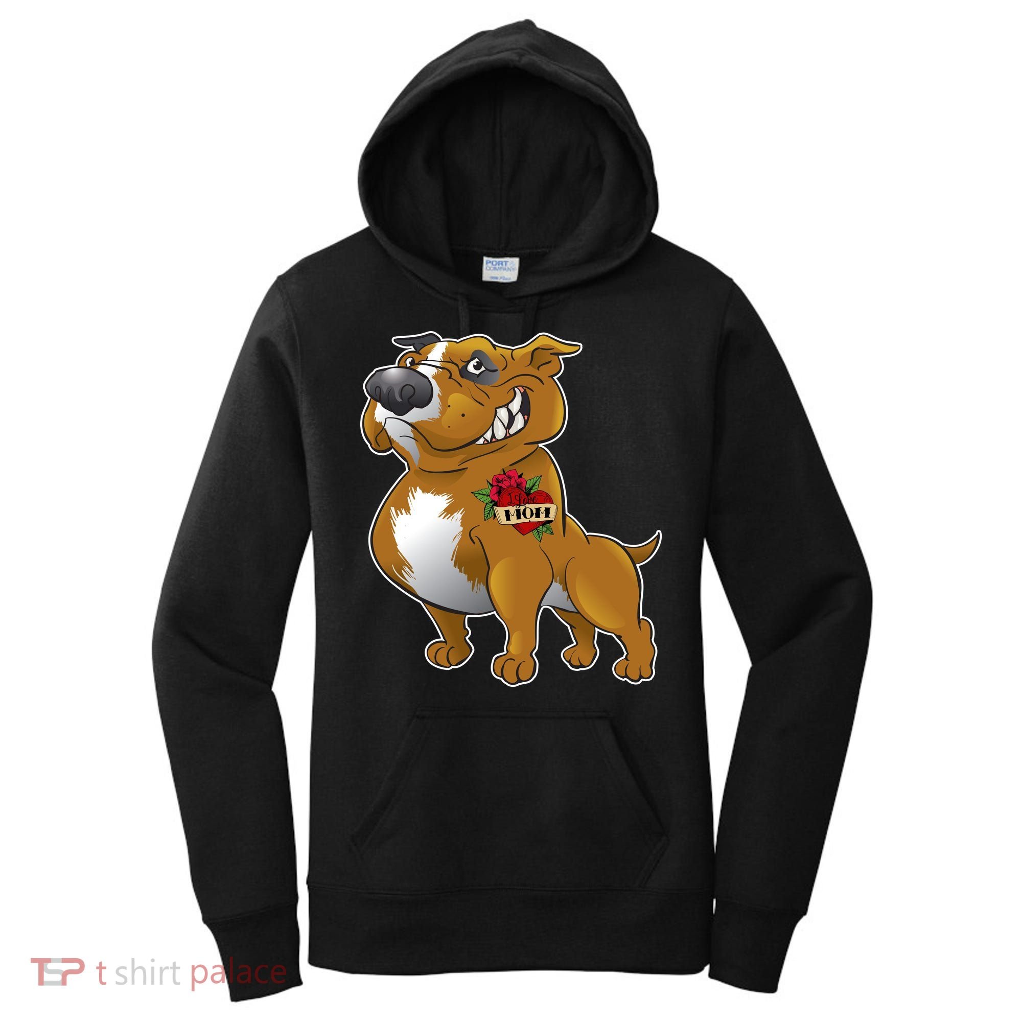 Brown Pitbull I Love Mom Women's Hoodie