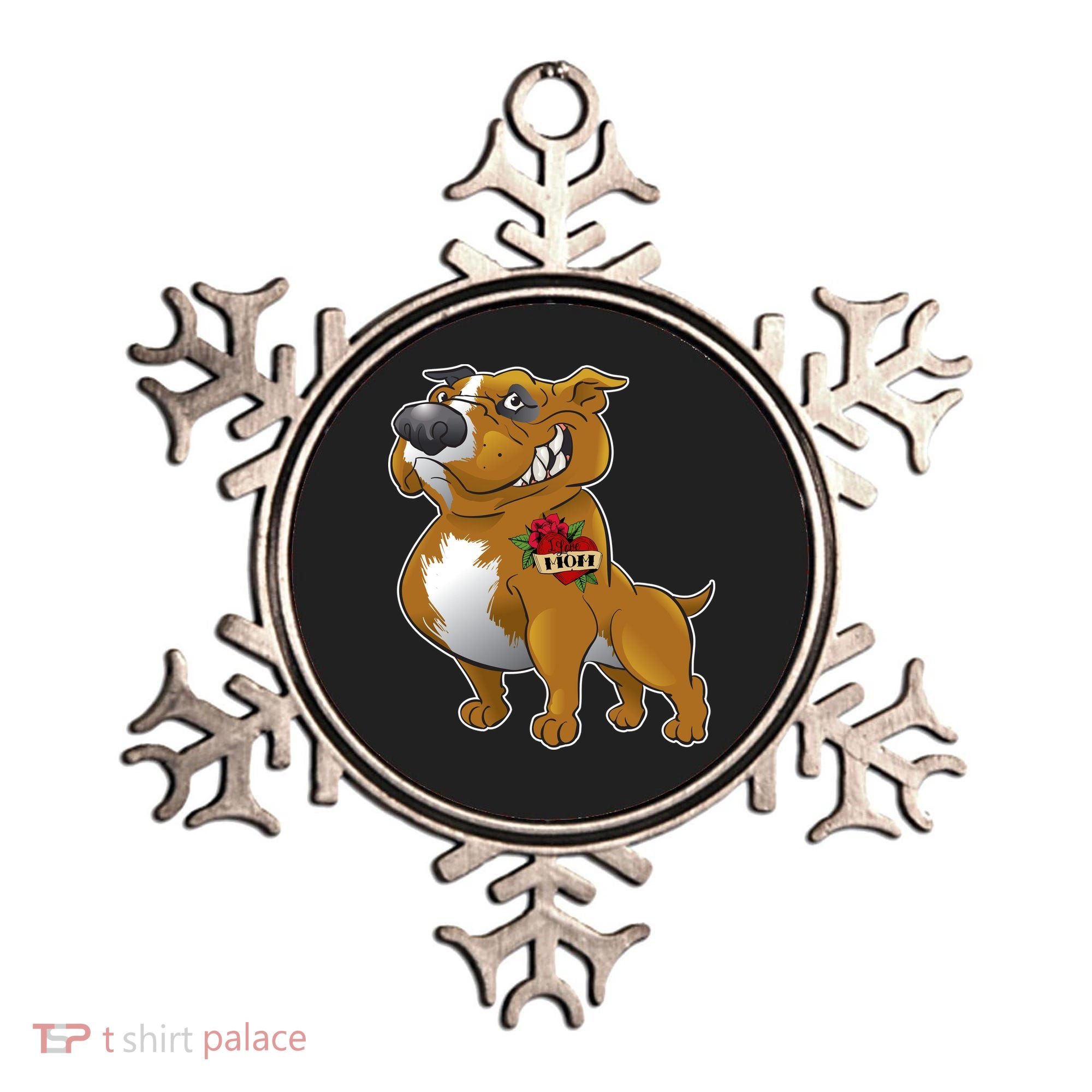 Brown Pitbull I Love Mom Ornament