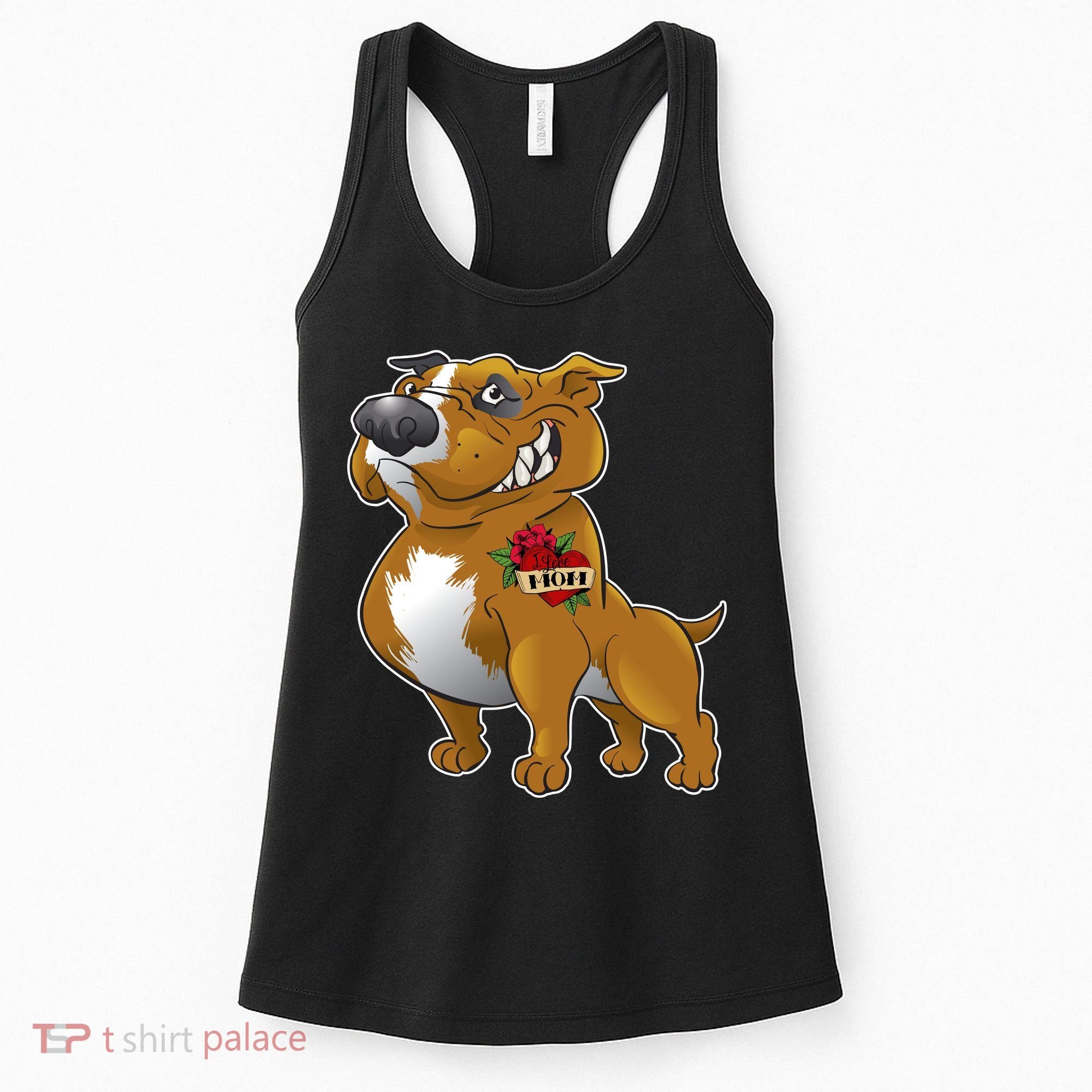 Brown Pitbull I Love Mom Women's Tank Top