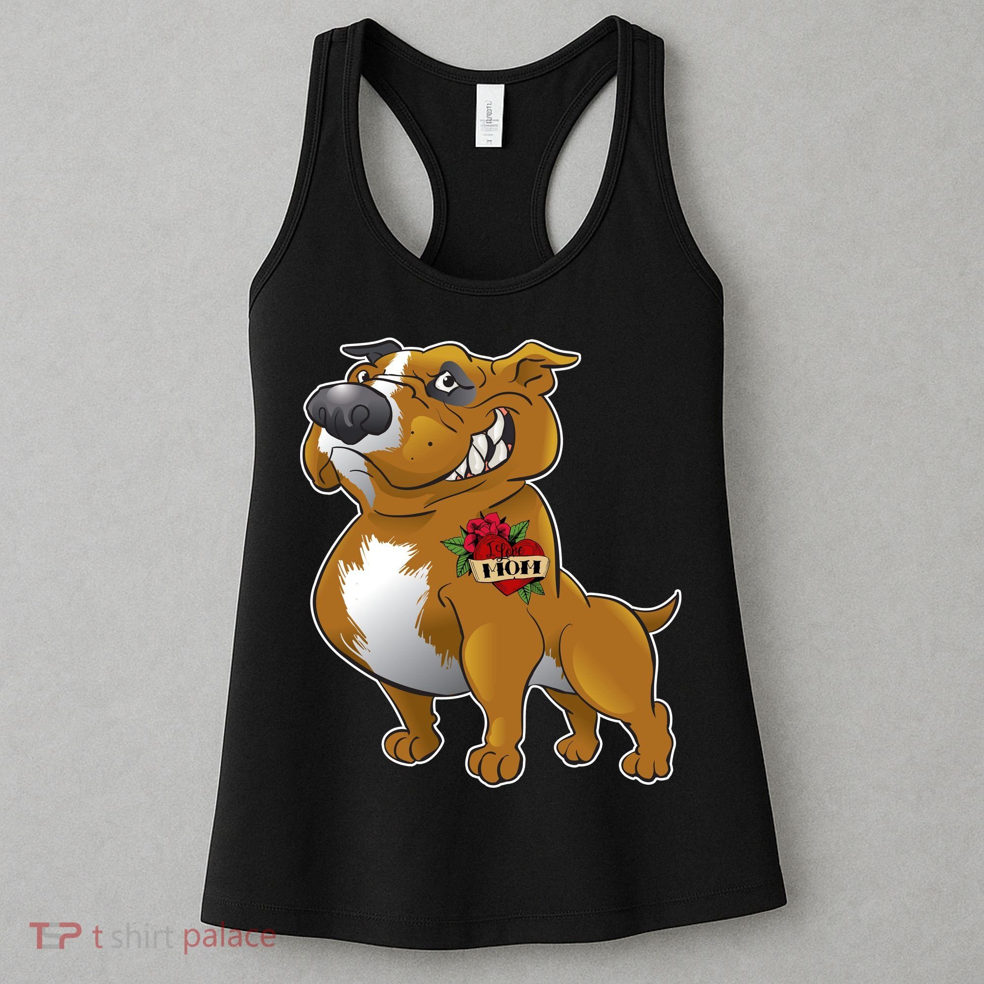 Brown Pitbull I Love Mom Women's Tank Top