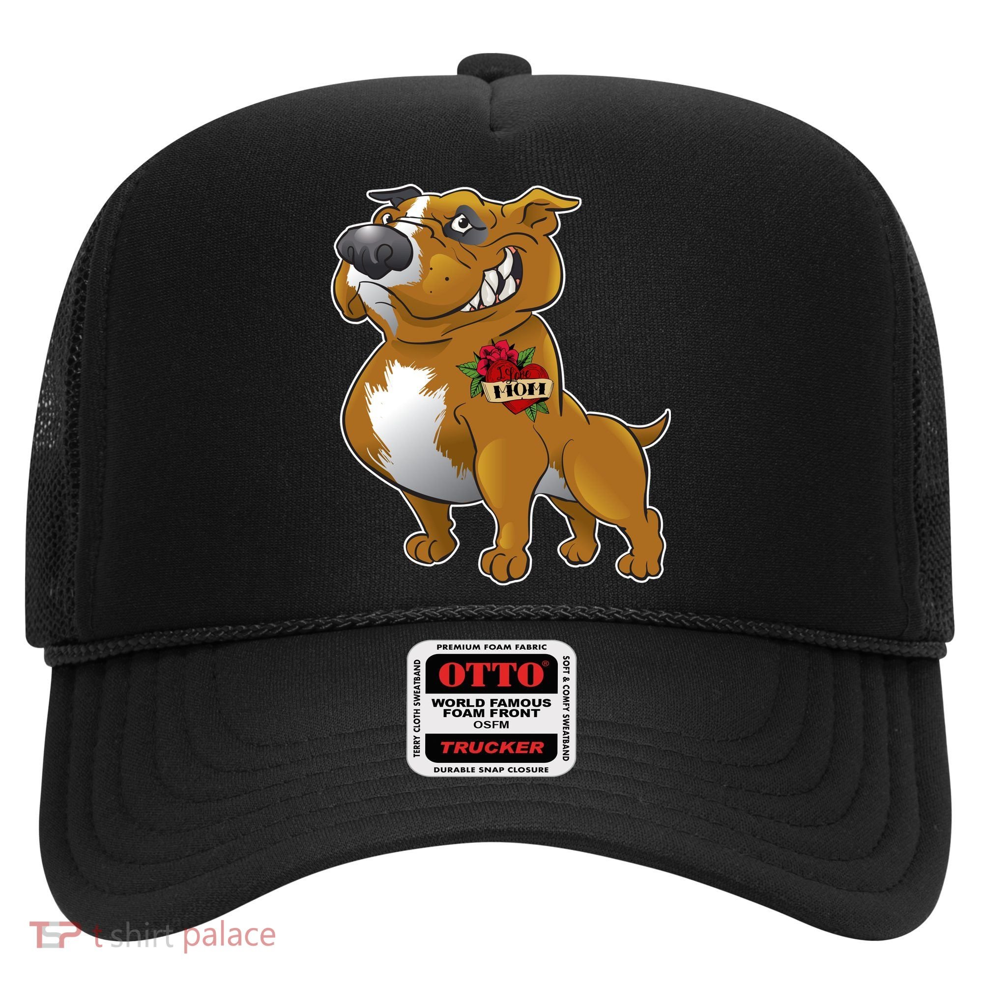 Brown Pitbull I Love Mom Hat