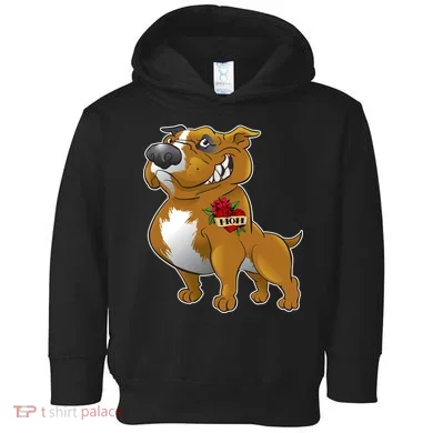 Brown Pitbull I Love Mom Toddler Hoodie