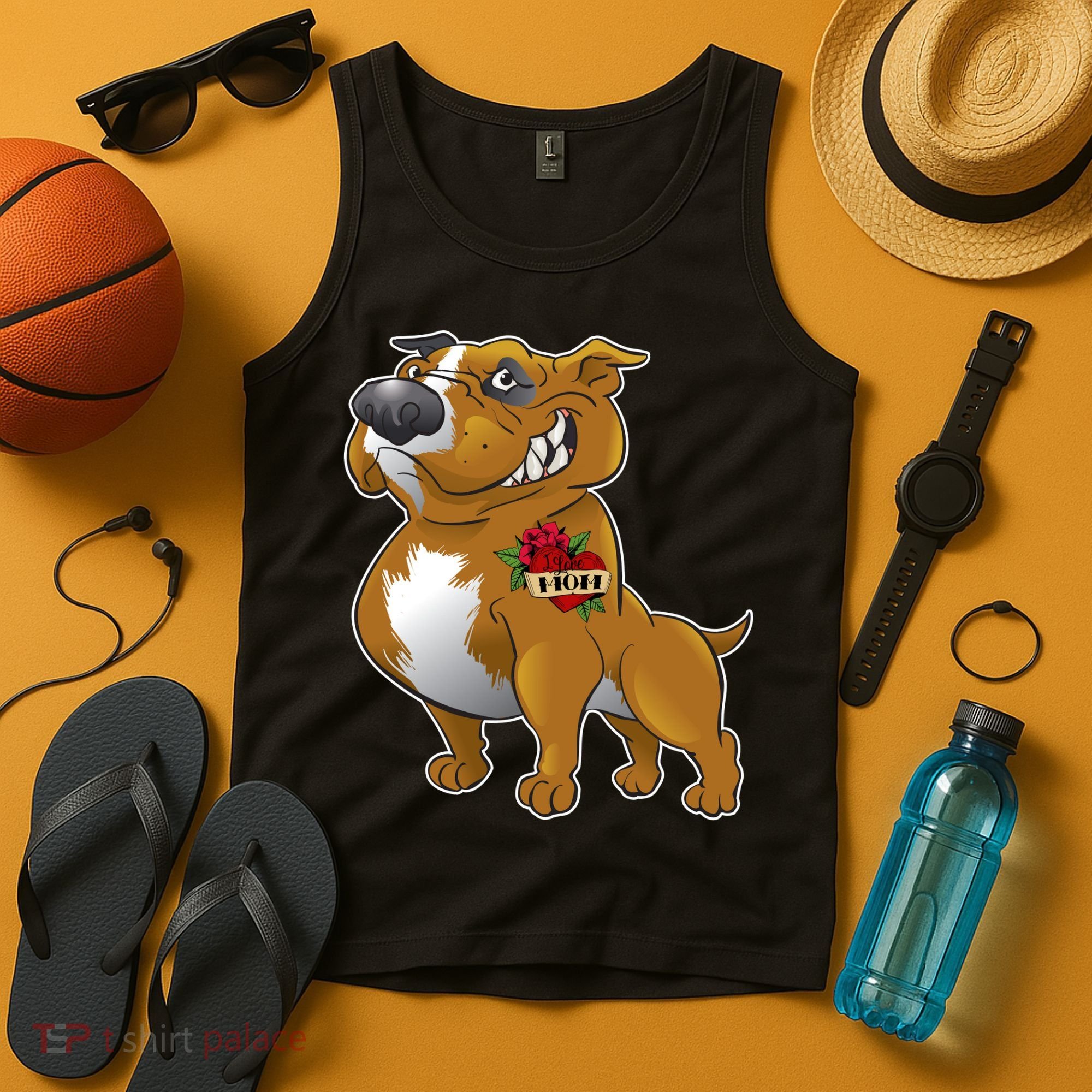 Brown Pitbull I Love Mom Tank Top