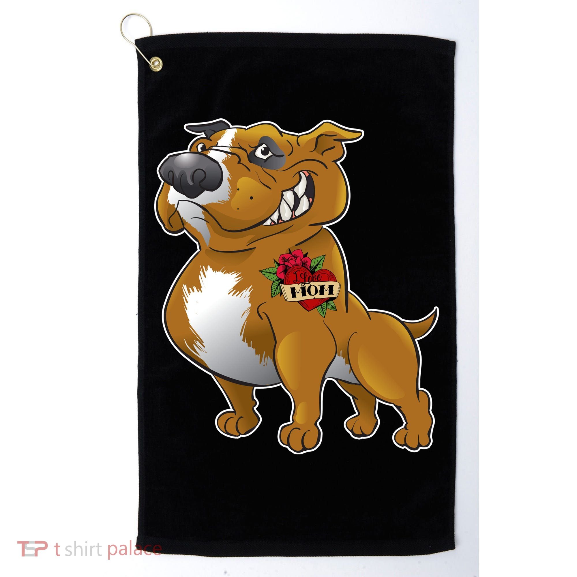 Brown Pitbull I Love Mom Golf Towel