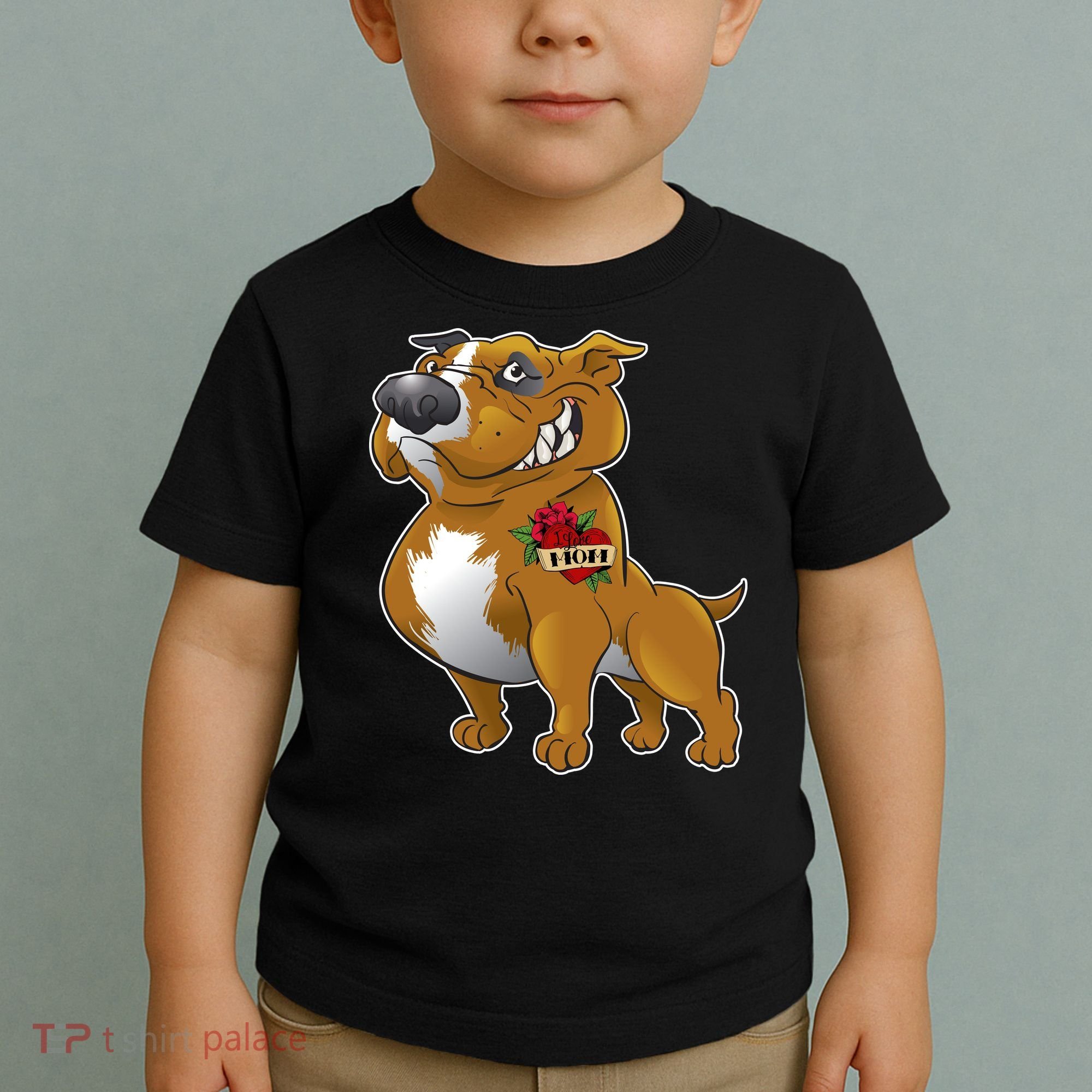 Brown Pitbull I Love Mom Toddler T-Shirt