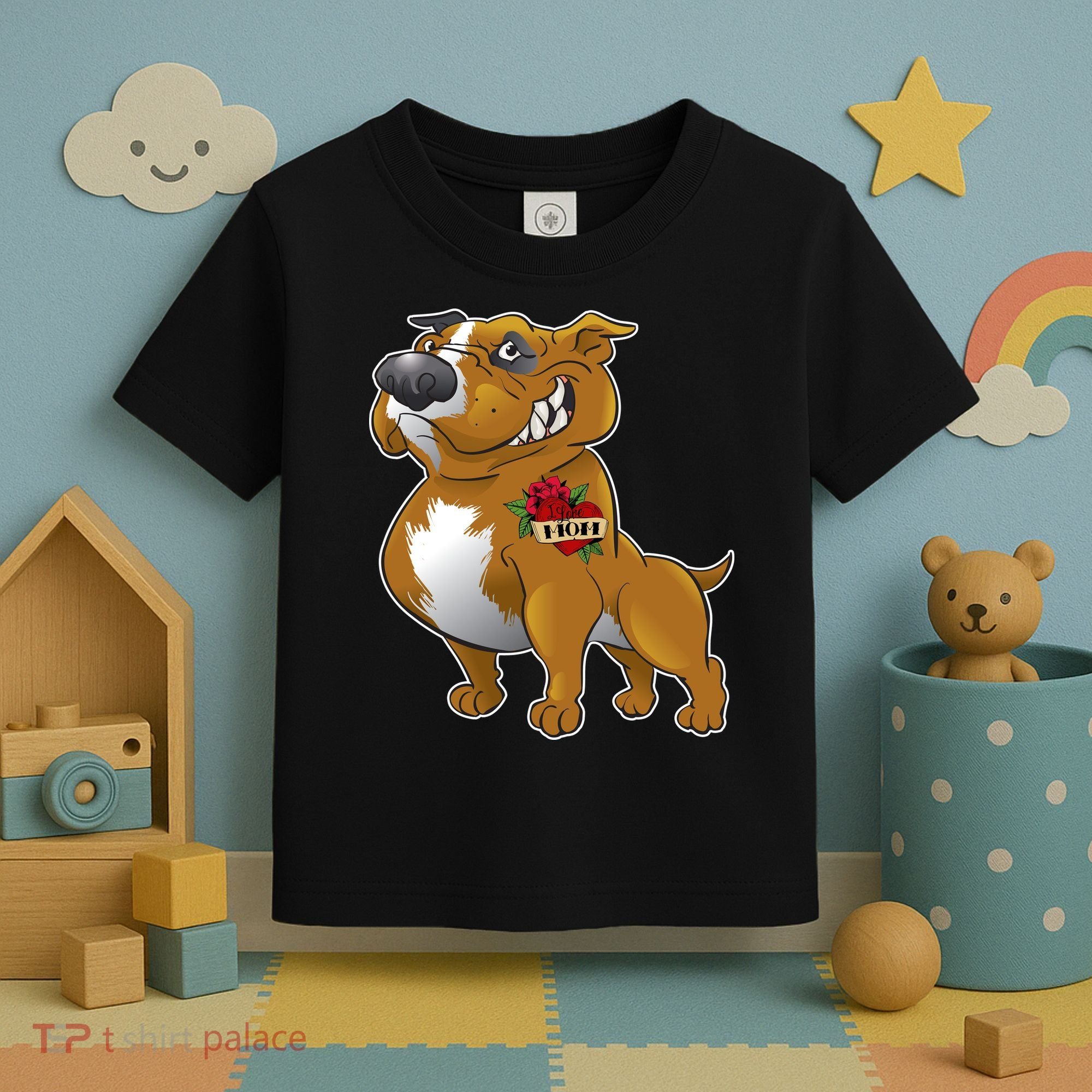 Brown Pitbull I Love Mom Toddler T-Shirt