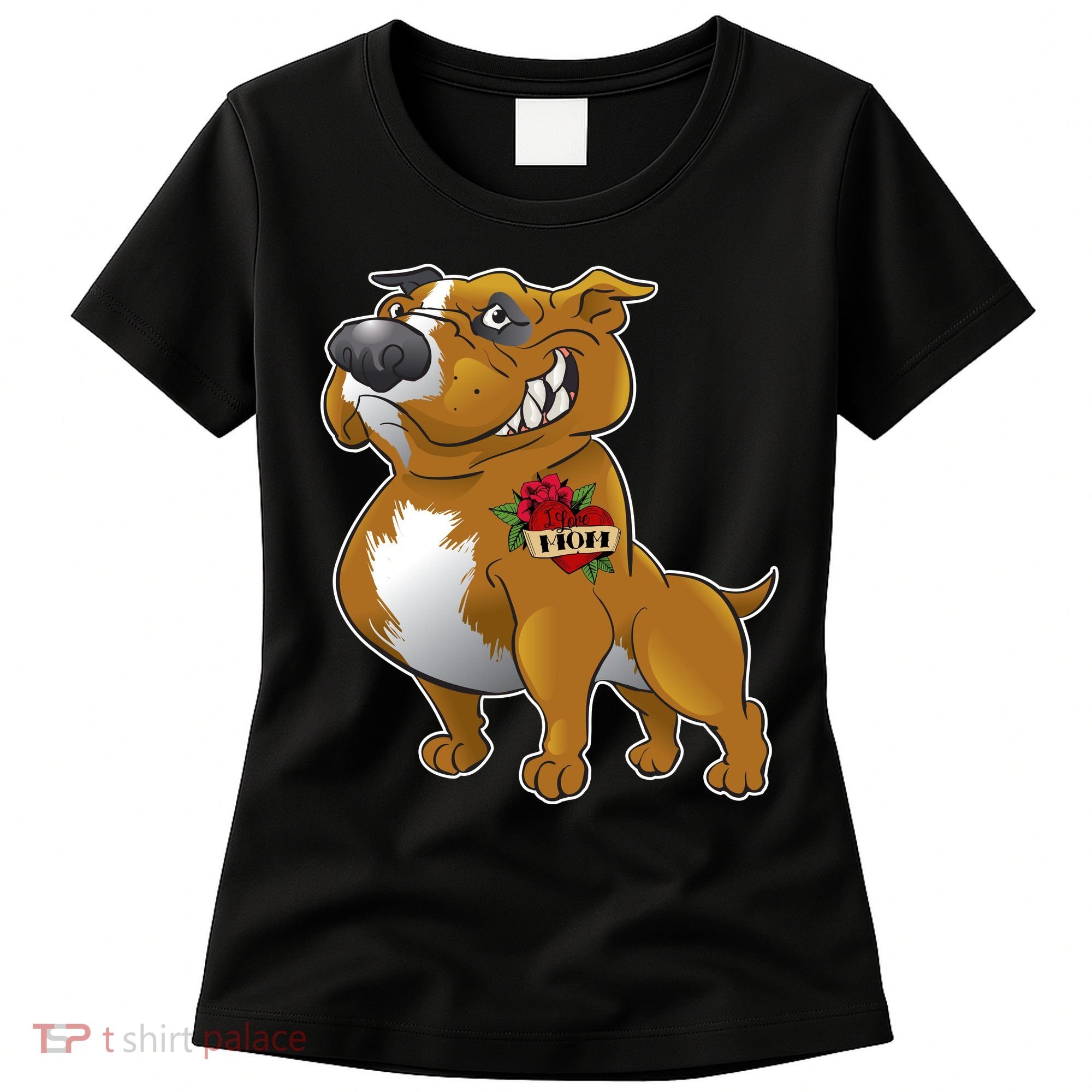 Brown Pitbull I Love Mom Women's T-Shirt