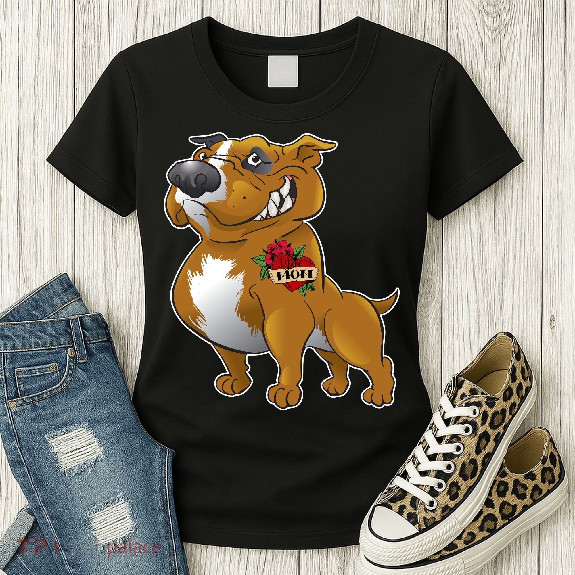 Brown Pitbull I Love Mom Women's T-Shirt