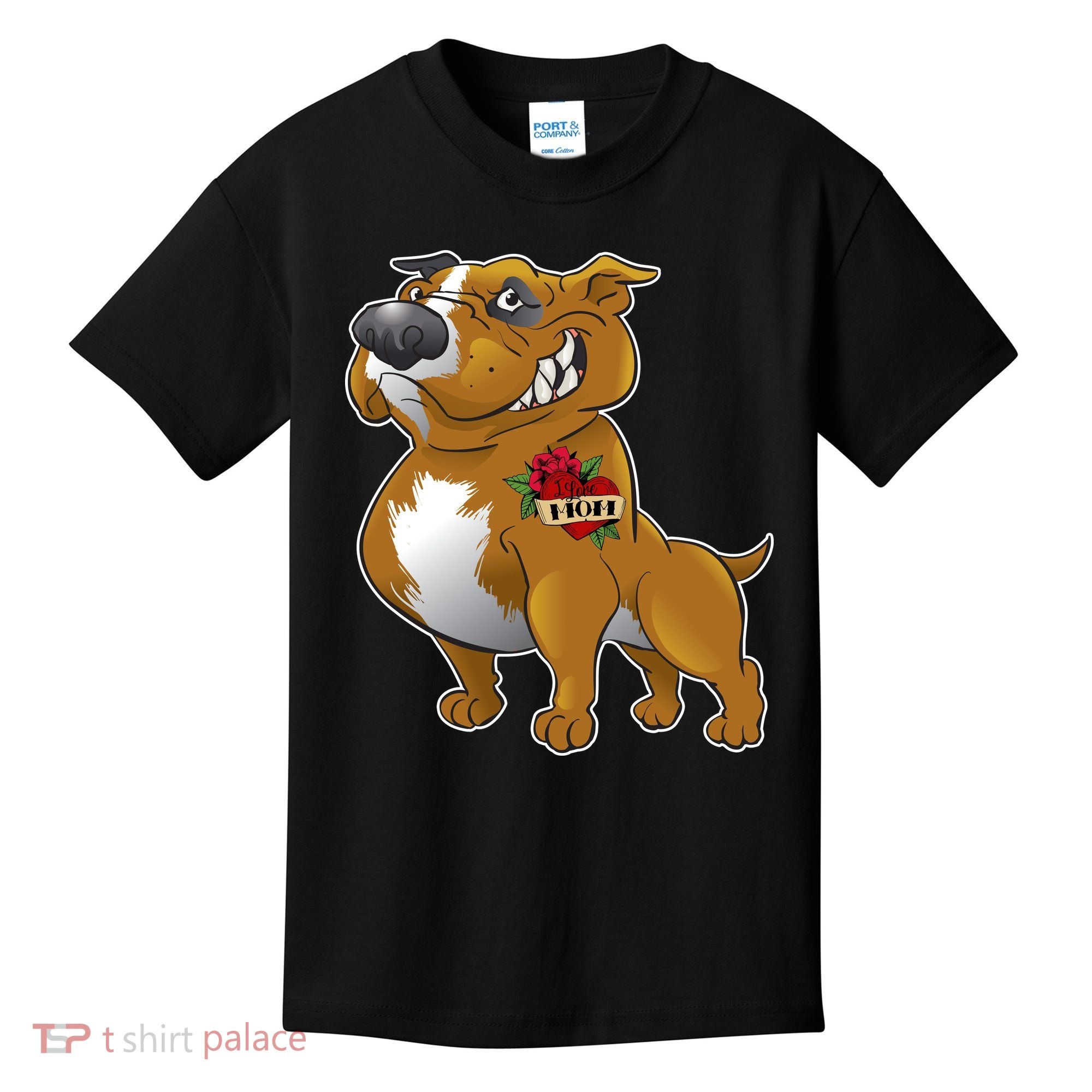 Brown Pitbull I Love Mom Kids T-Shirt