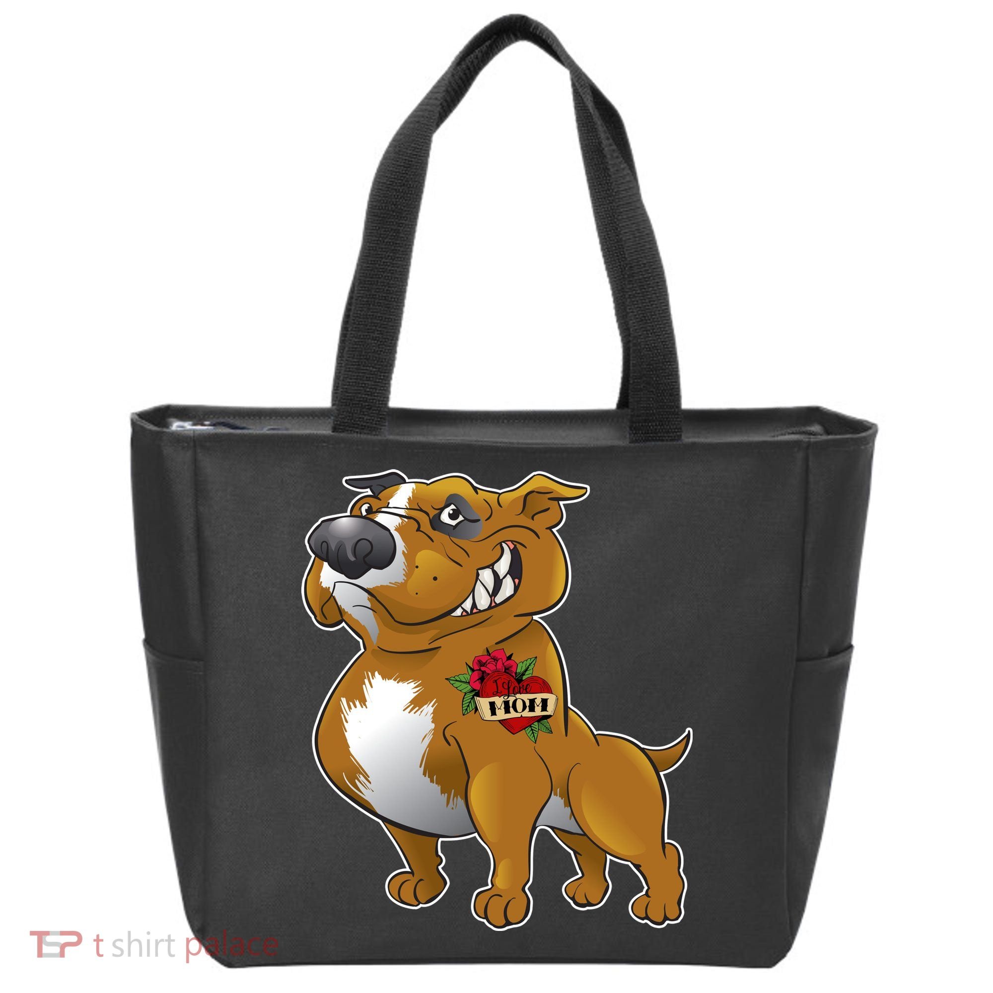 Brown Pitbull I Love Mom Tote Bag