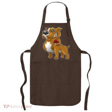 Brown Pitbull I Love Mom Apron