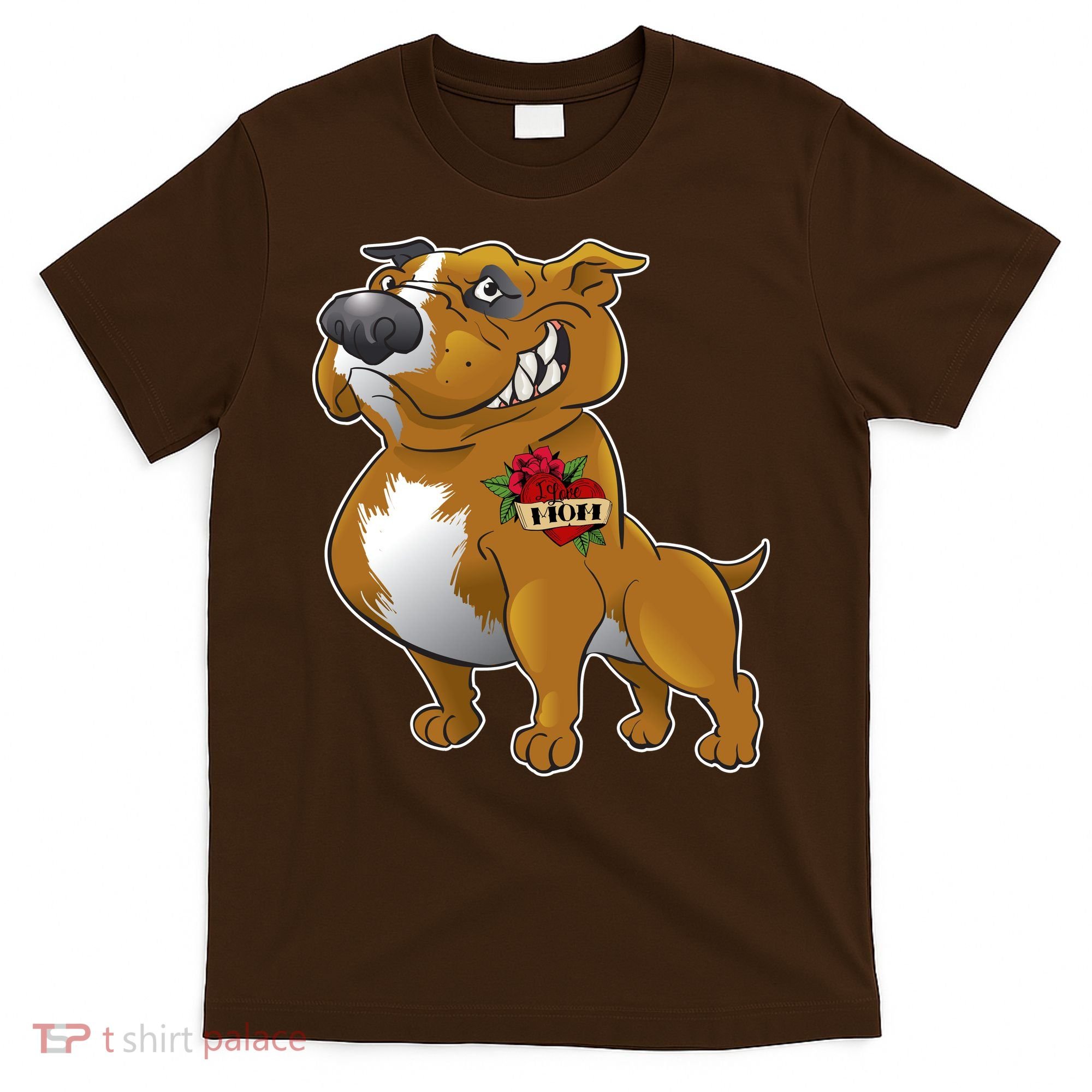 Brown Pitbull I Love Mom T-Shirt