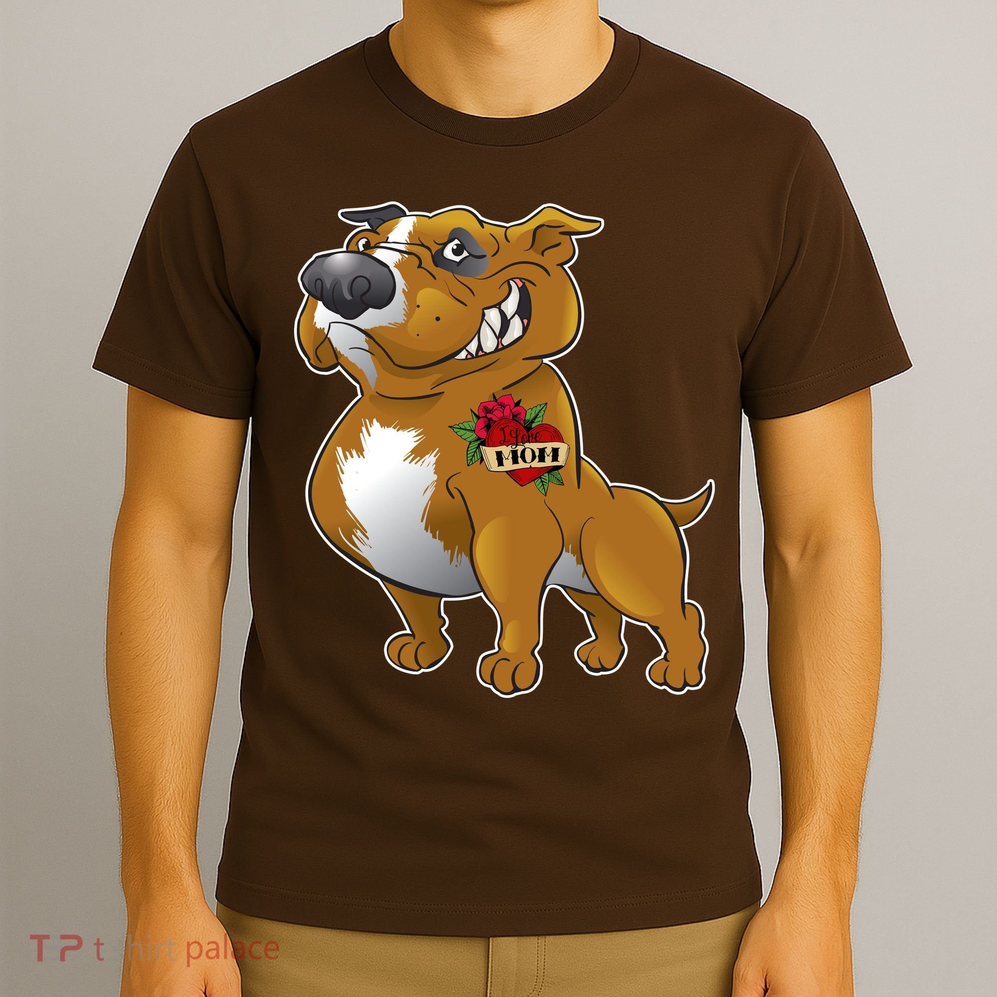 Brown Pitbull I Love Mom T-Shirt