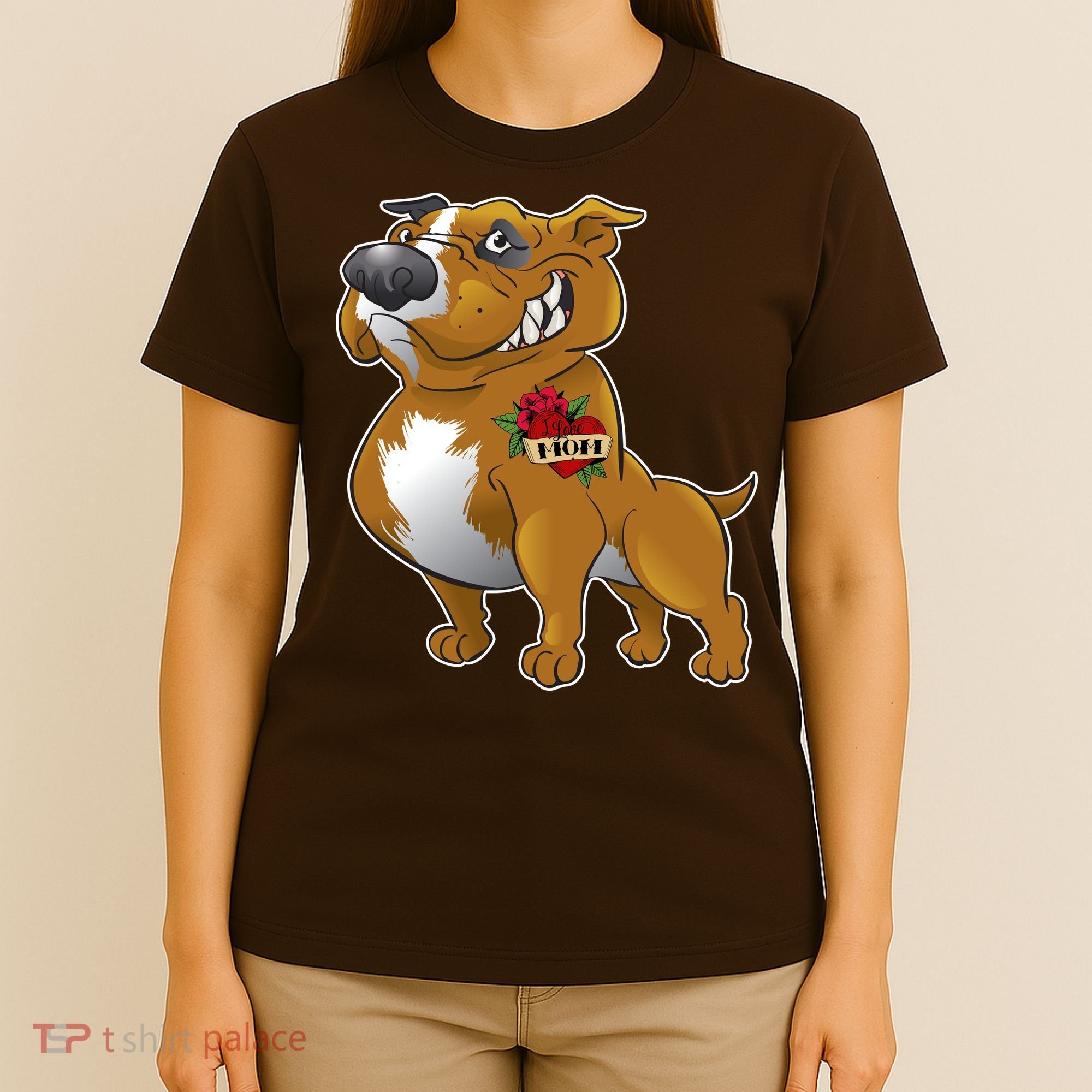 Brown Pitbull I Love Mom T-Shirt