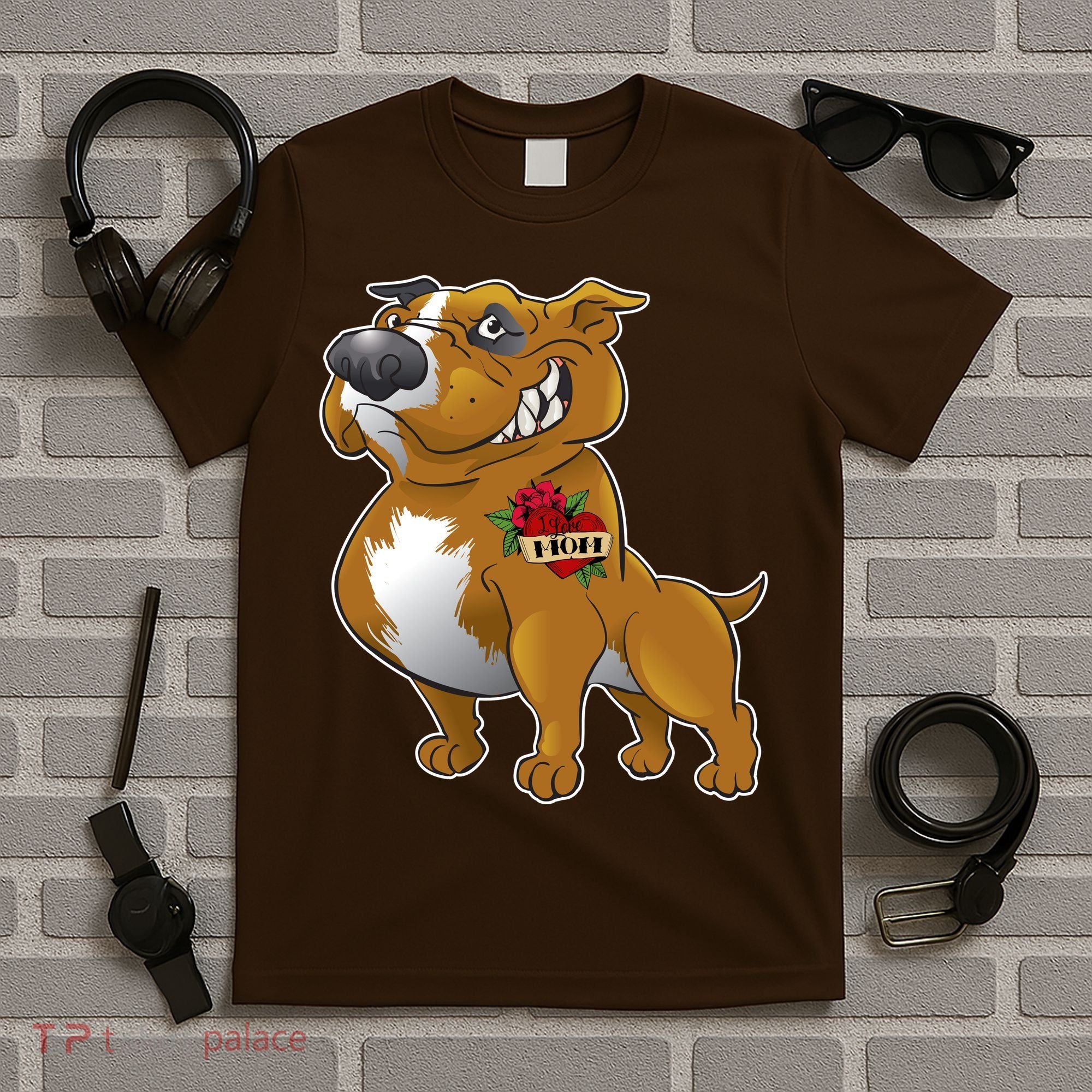 Brown Pitbull I Love Mom T-Shirt