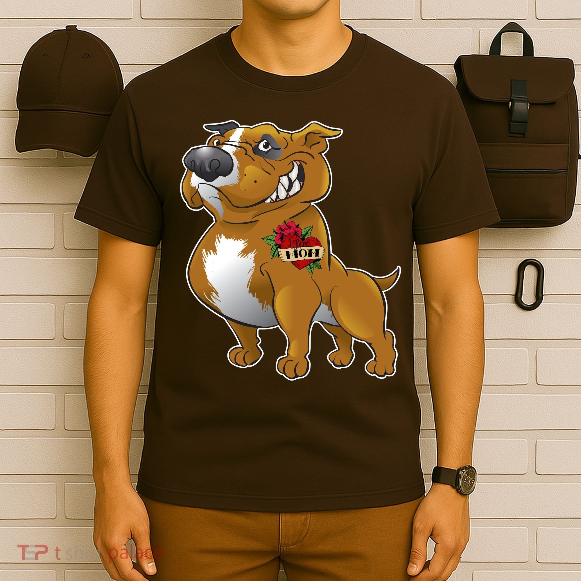 Brown Pitbull I Love Mom T-Shirt