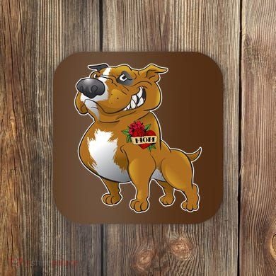 Brown Pitbull I Love Mom Coaster