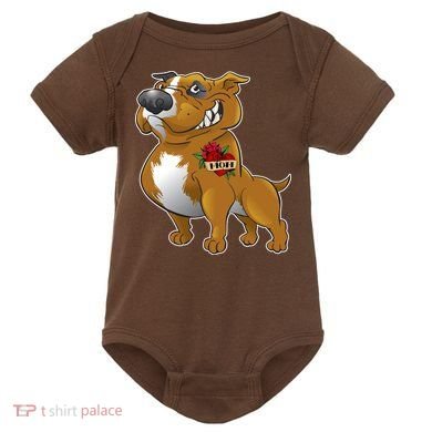 Brown Pitbull I Love Mom Baby Bodysuit