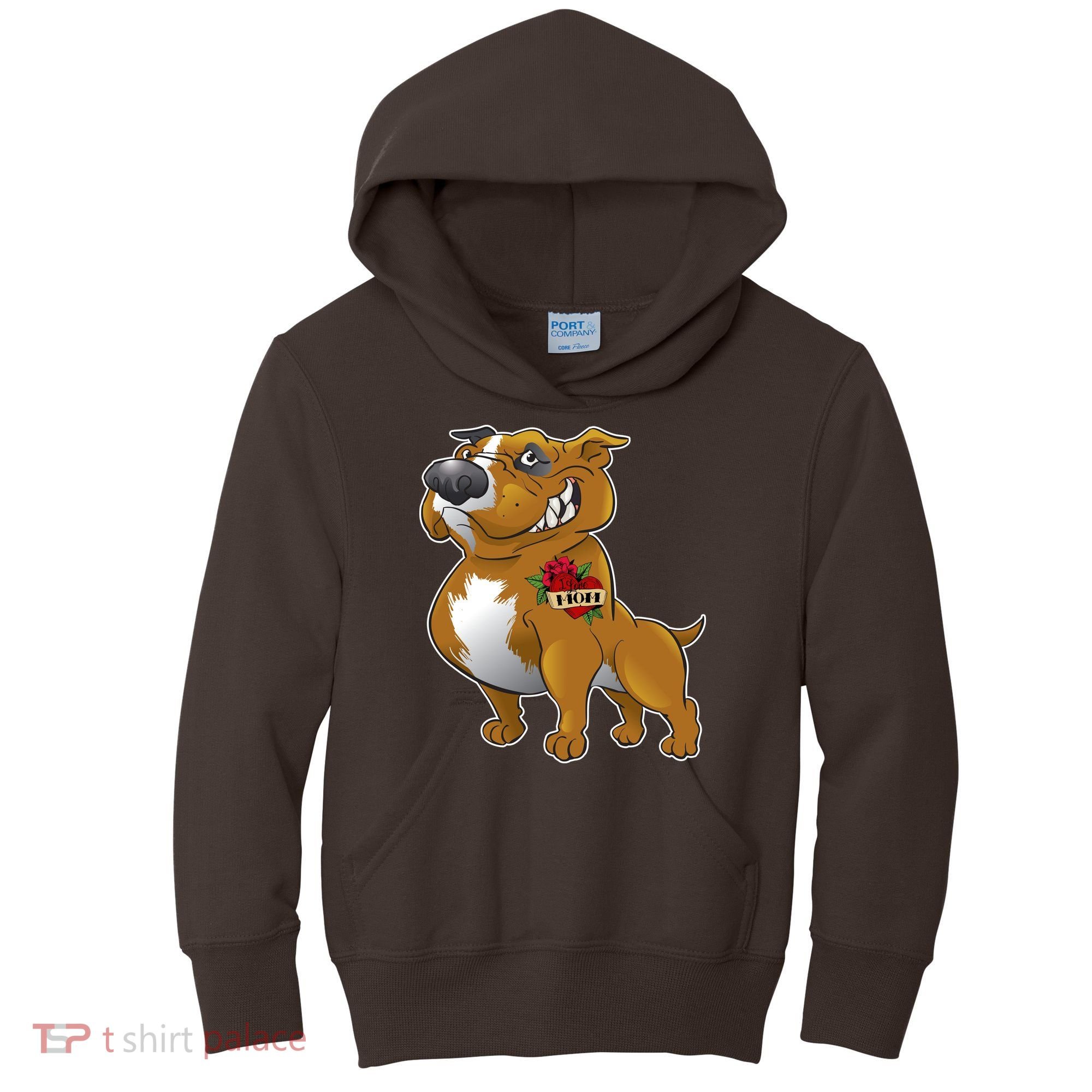 Brown Pitbull I Love Mom Kids Hoodie