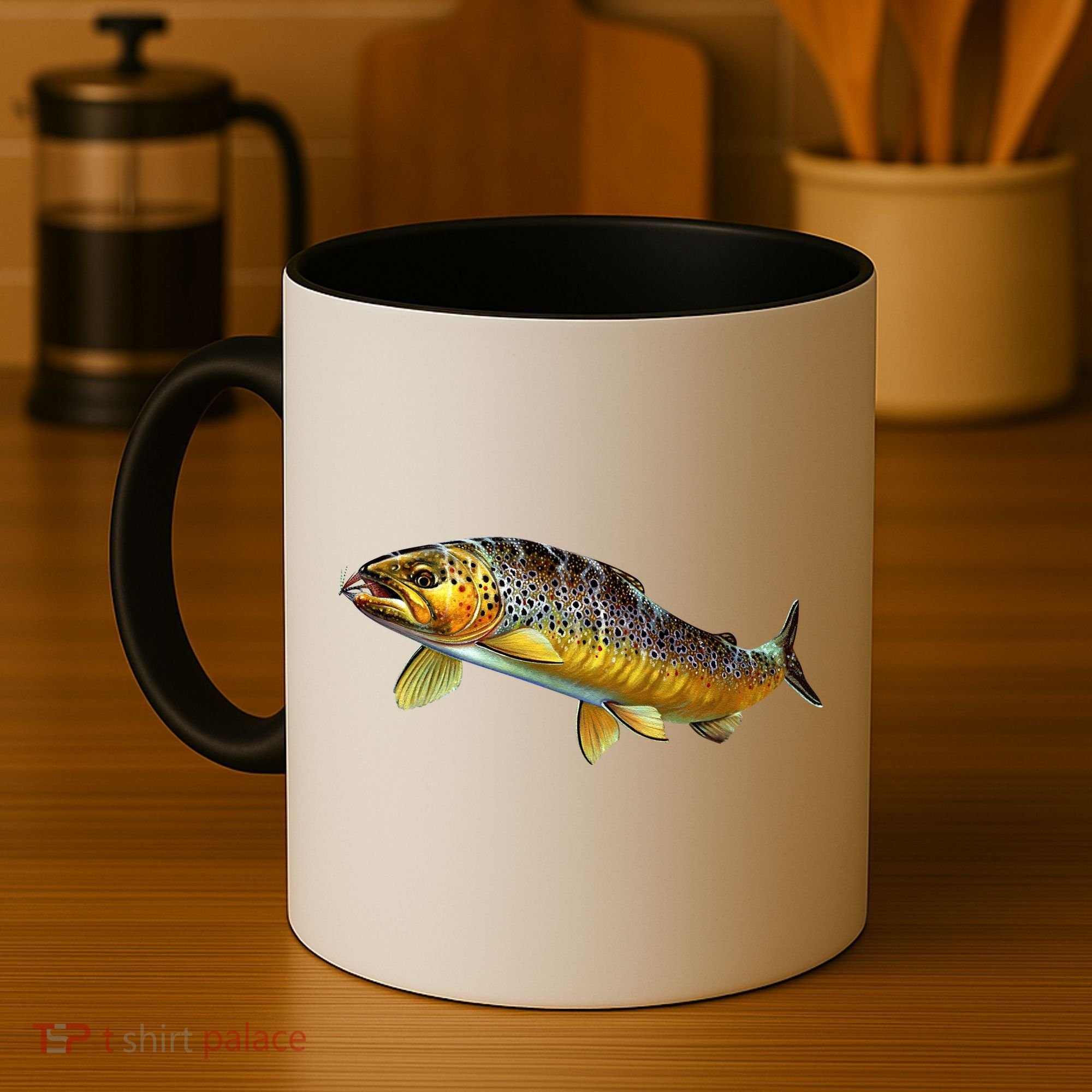 Brown Trout Fish with Fly Coffee Mug
