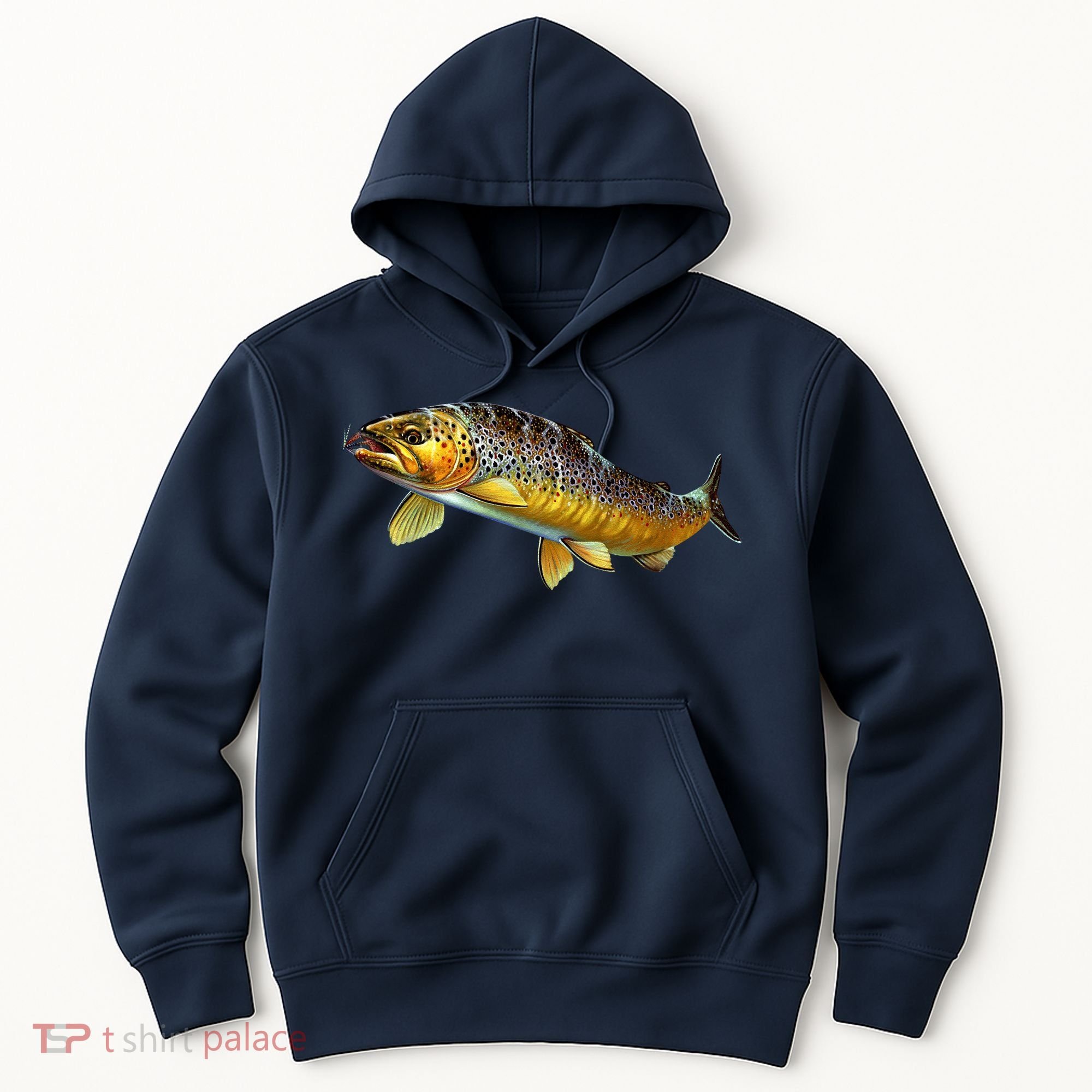 Brown Trout Fish with Fly Hoodie