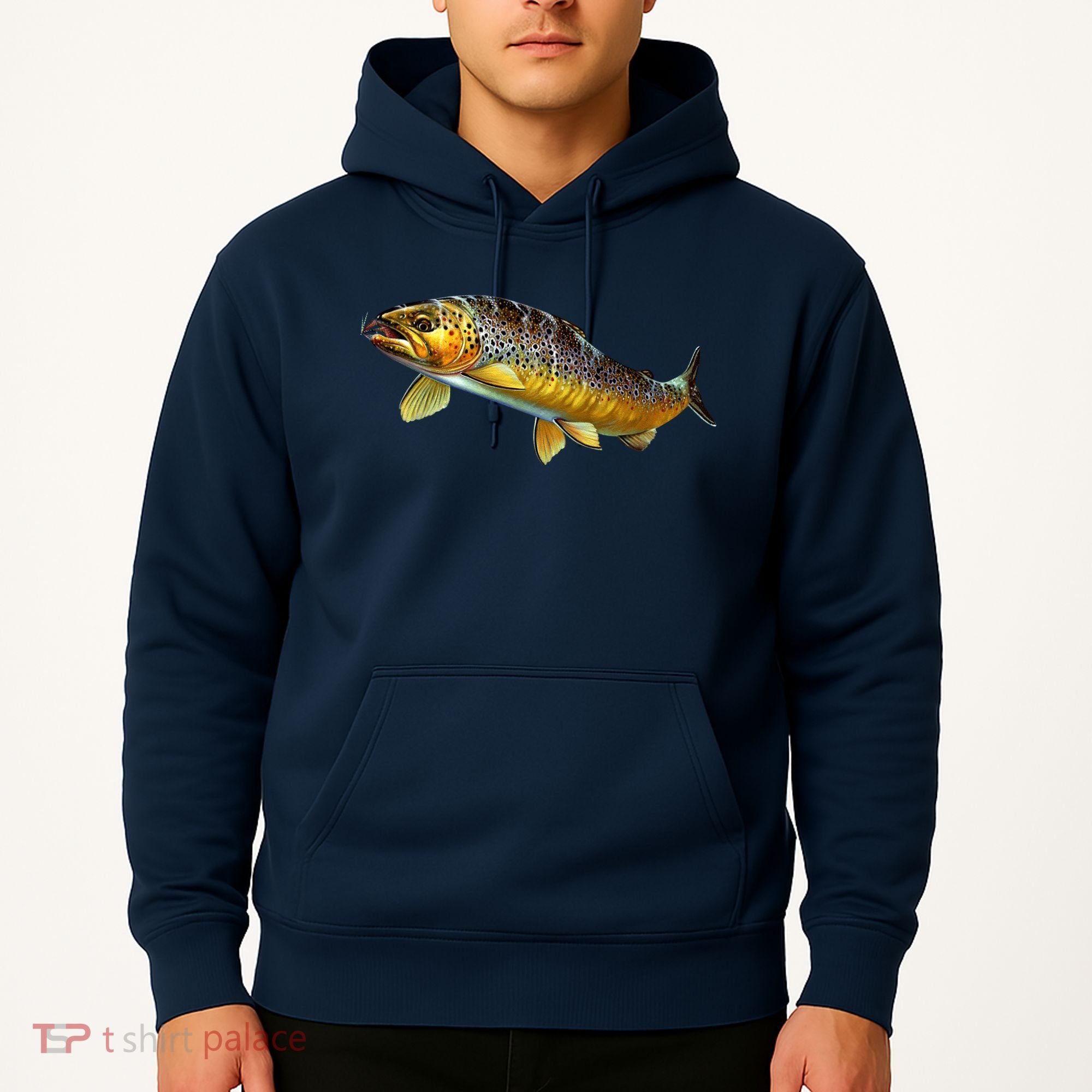 Brown Trout Fish with Fly Hoodie