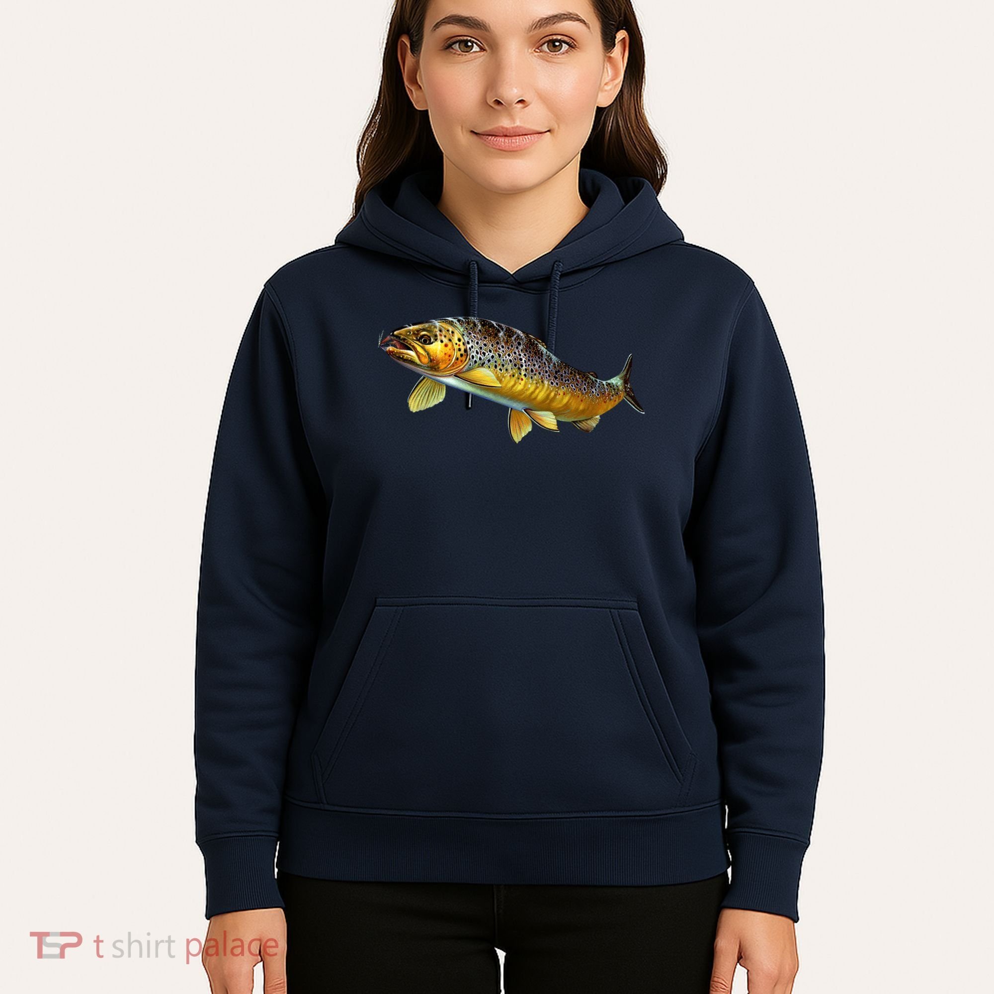 Brown Trout Fish with Fly Hoodie