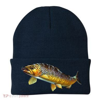 Brown Trout Fish with Fly Beanie