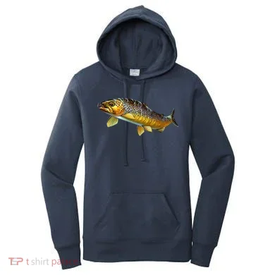 Brown Trout Fish with Fly Women's Hoodie