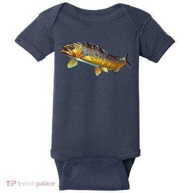 Brown Trout Fish with Fly Baby Bodysuit