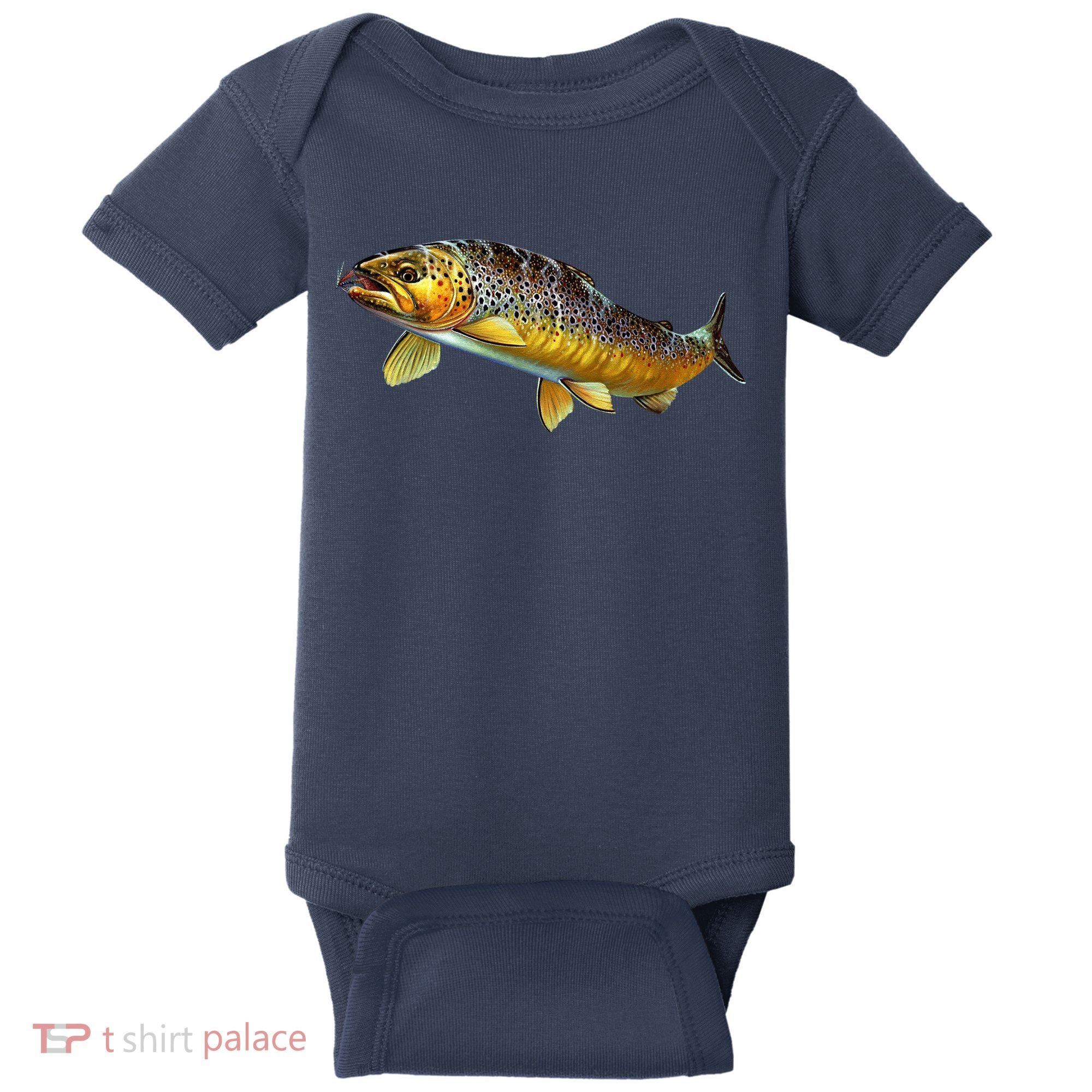 Brown Trout Fish with Fly Baby Bodysuit