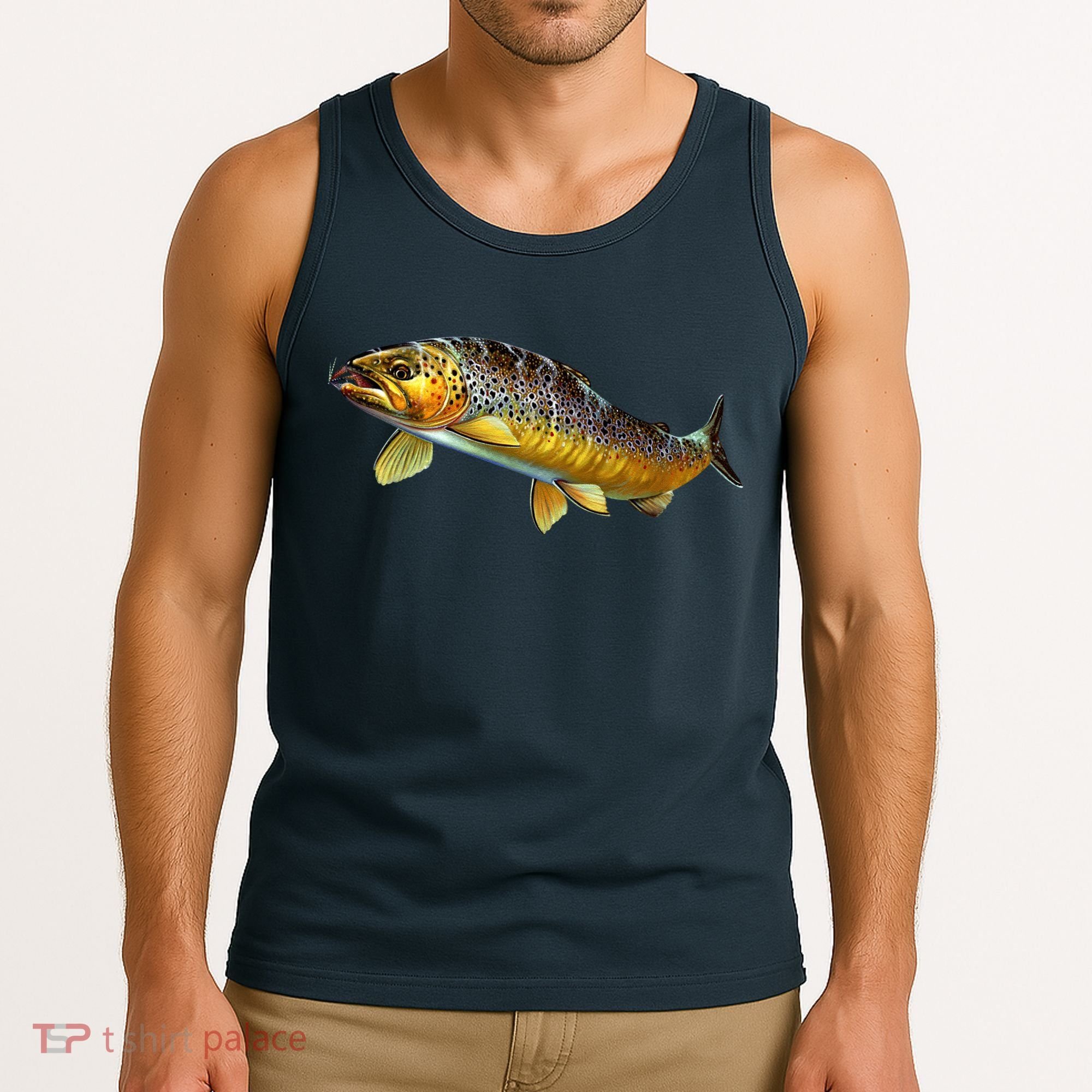 Brown Trout Fish with Fly Tank Top