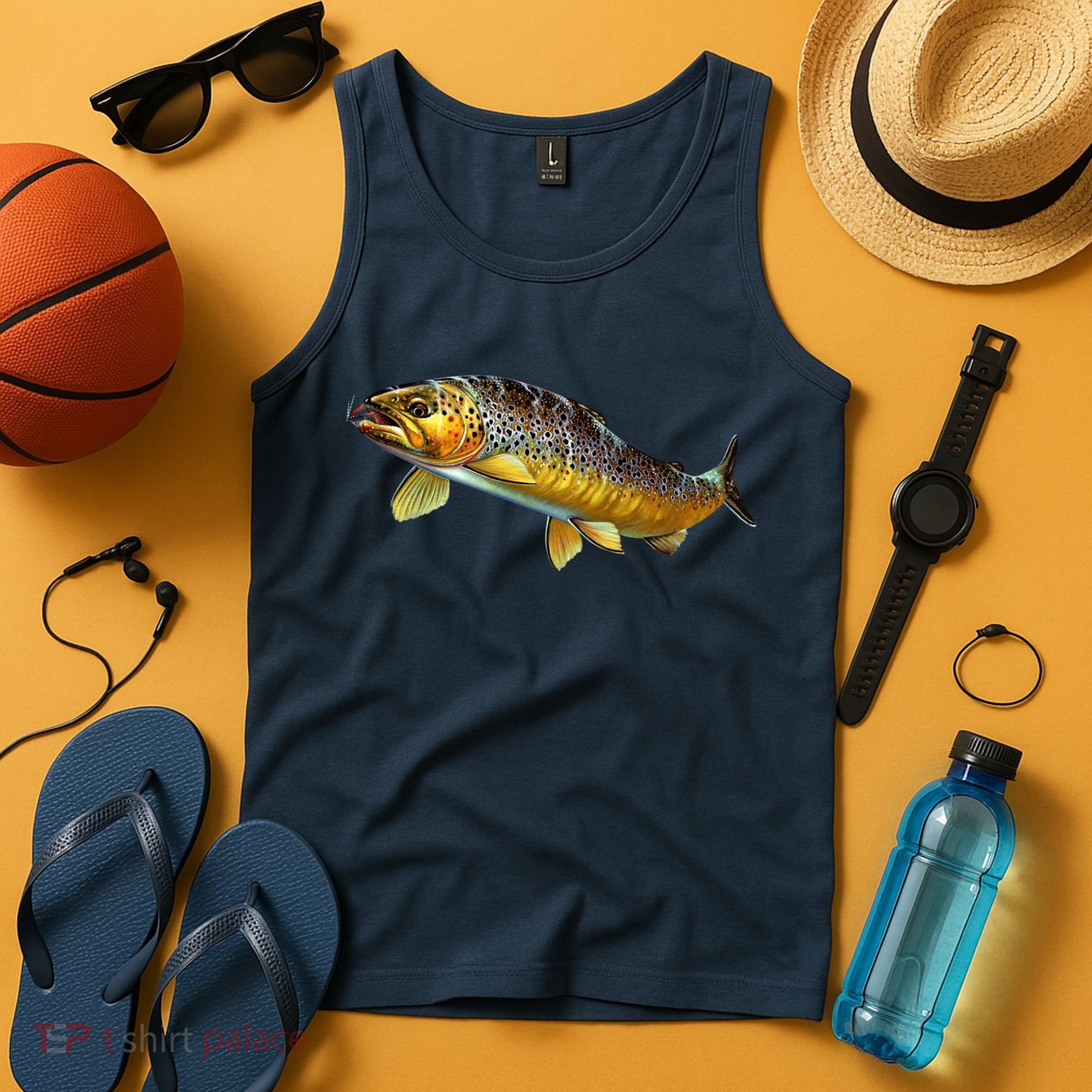 Brown Trout Fish with Fly Tank Top