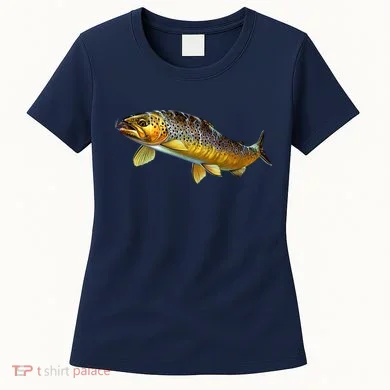 Brown Trout Fish with Fly Women's T-Shirt