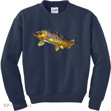 Brown Trout Fish with Fly Kids Sweatshirt